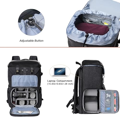 Miniatura 3 de MOSISO Mochila para cámara y bolsa de viaje impermeable de 60 L, bolsa de viaje para fotografía vintage con soporte para trípode y cubierta de