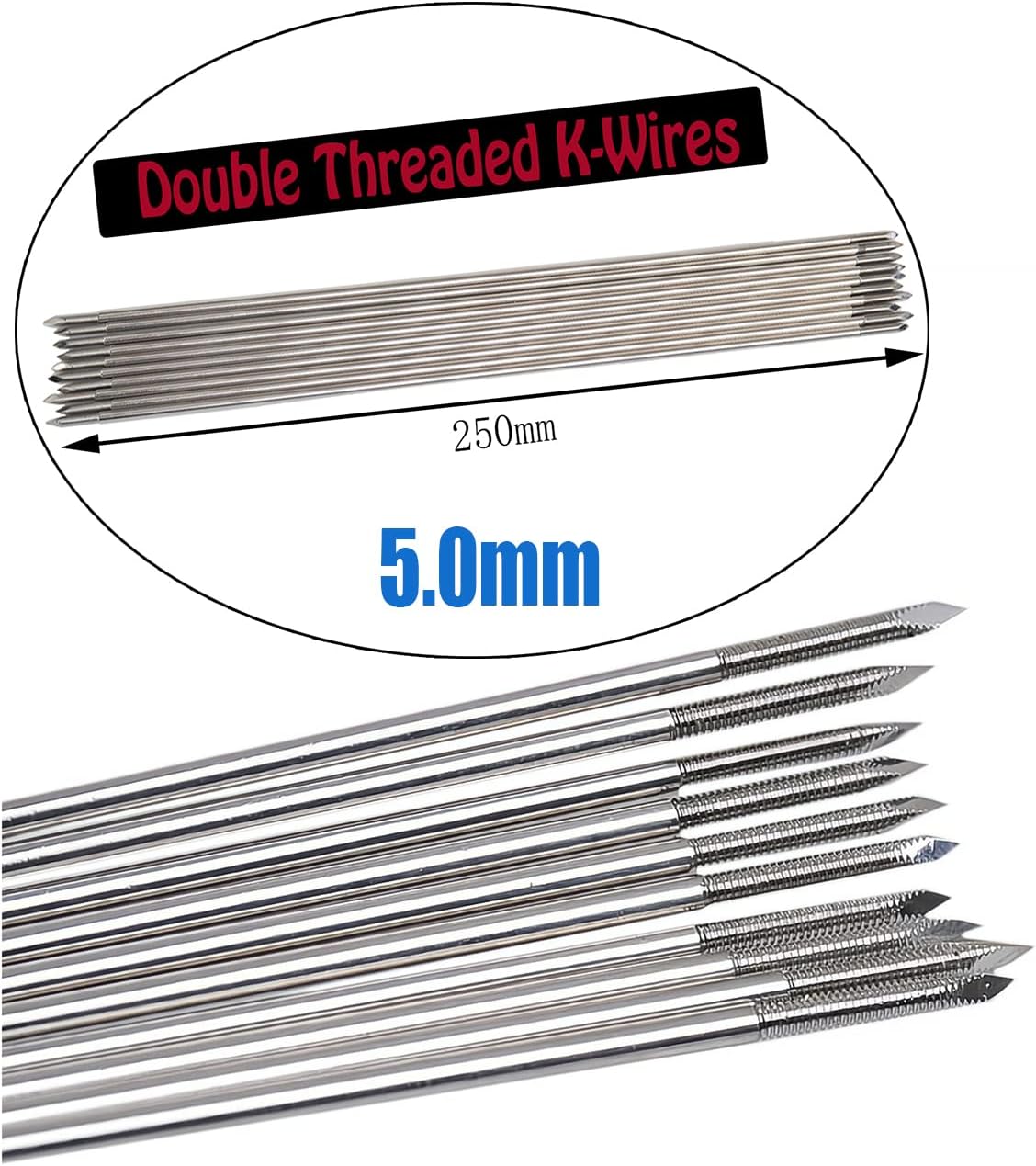 Double Sided Threaded Kirschner Wire Trocar Wire Stainless Steel K-Wire Pins (5.0)