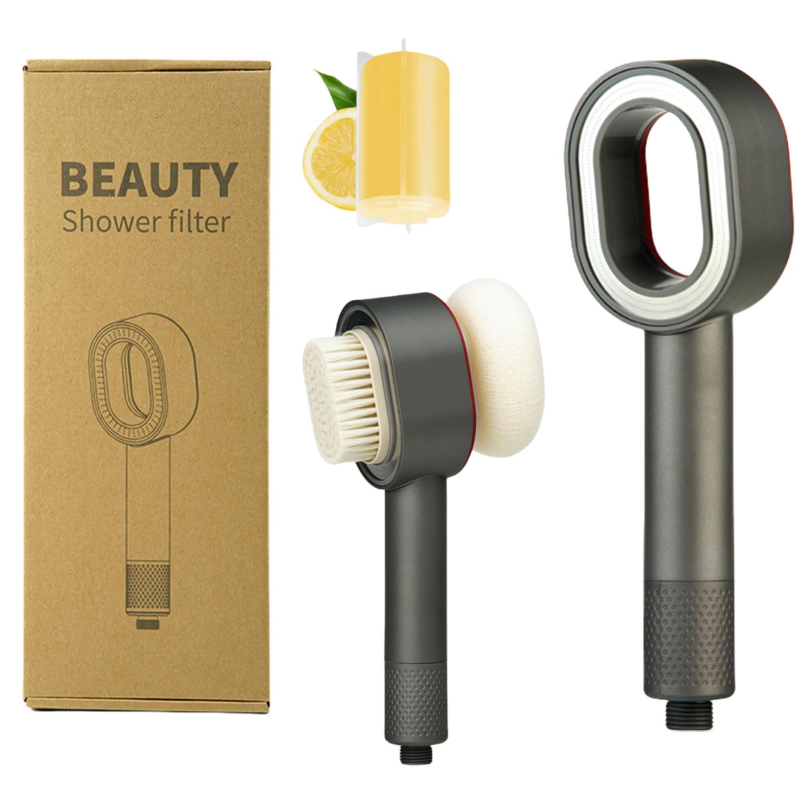 Filtersonic - Cabezal de ducha 3 en 1 con filtros, alta presión, filtro contra la cal, aumento de presión, filtro de cabezal de ducha con esponja para eliminar el agua dura, metal pesado (gris)