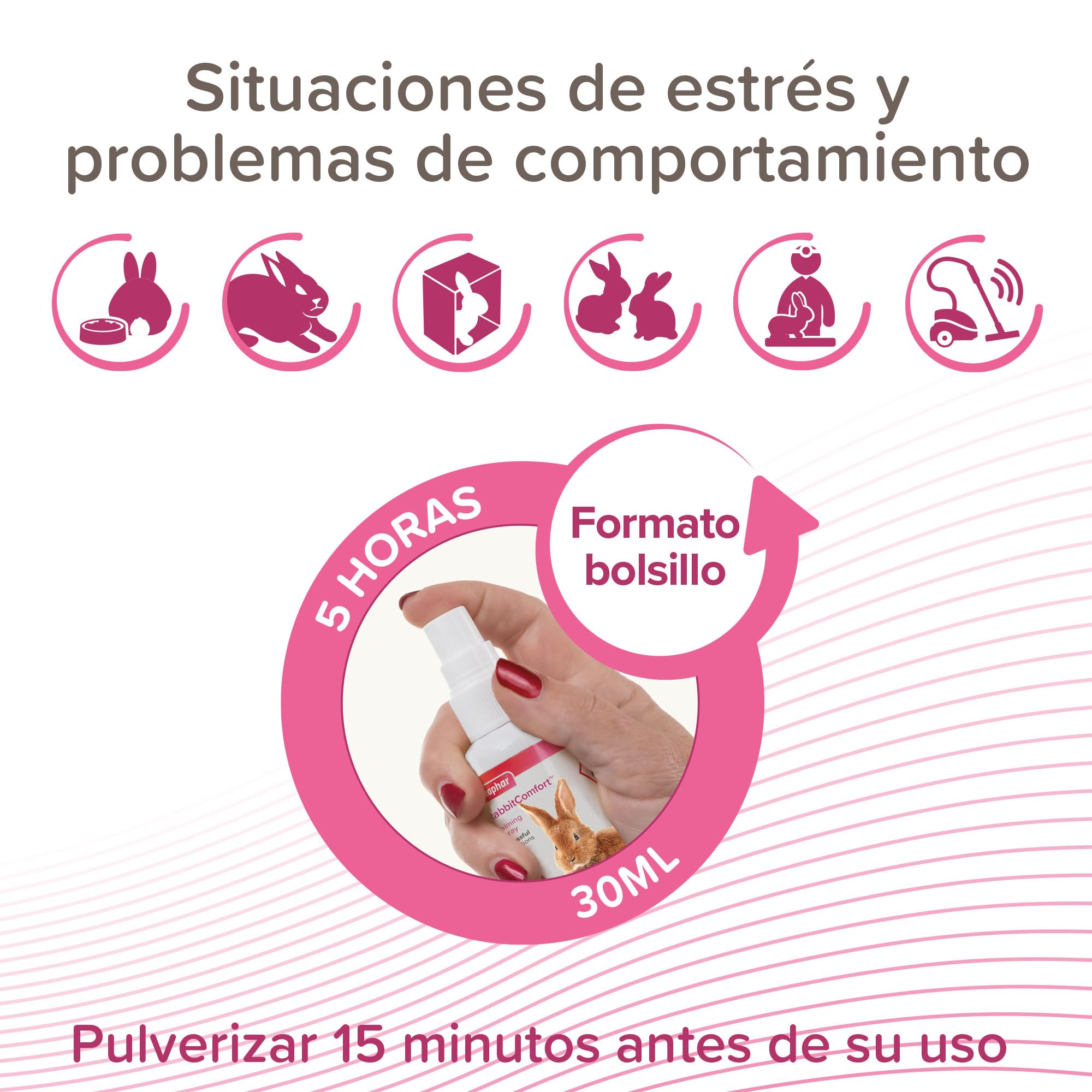 Beaphar - RabbitComfort® Spray calmante - Riduce l'ansia e lo stress in aree mirate - Per l'uso in casa o in gabbie - Azione rapida - Inizia a lavorare in 15 minuti - 30ml