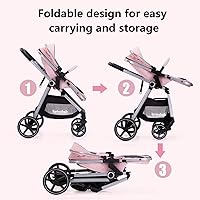 Vista 6 de 2-in-1 Baby Stroller - Folding Infant Newborn Pram Stroller with Reversible Seat - Toddler Strollers for 0-36 Months Old Babies (Pink)