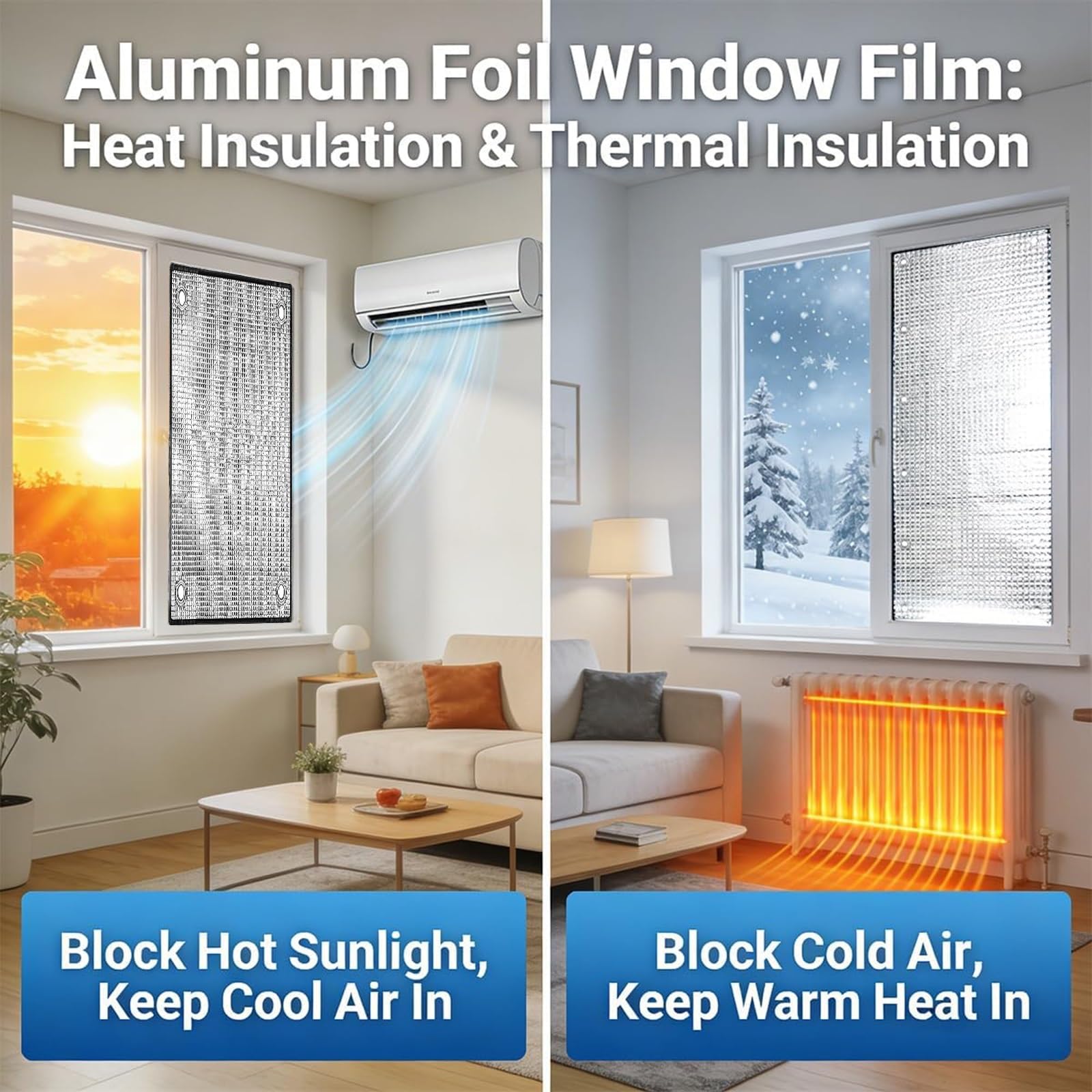 Hitzeschutzfolie Fensterfoli, Aluminiumfolie UV Wärmeschutzfolie Mit Saugnapf Sonnenschutzfolie Fenster Innen Oder Außen(140x170cm)