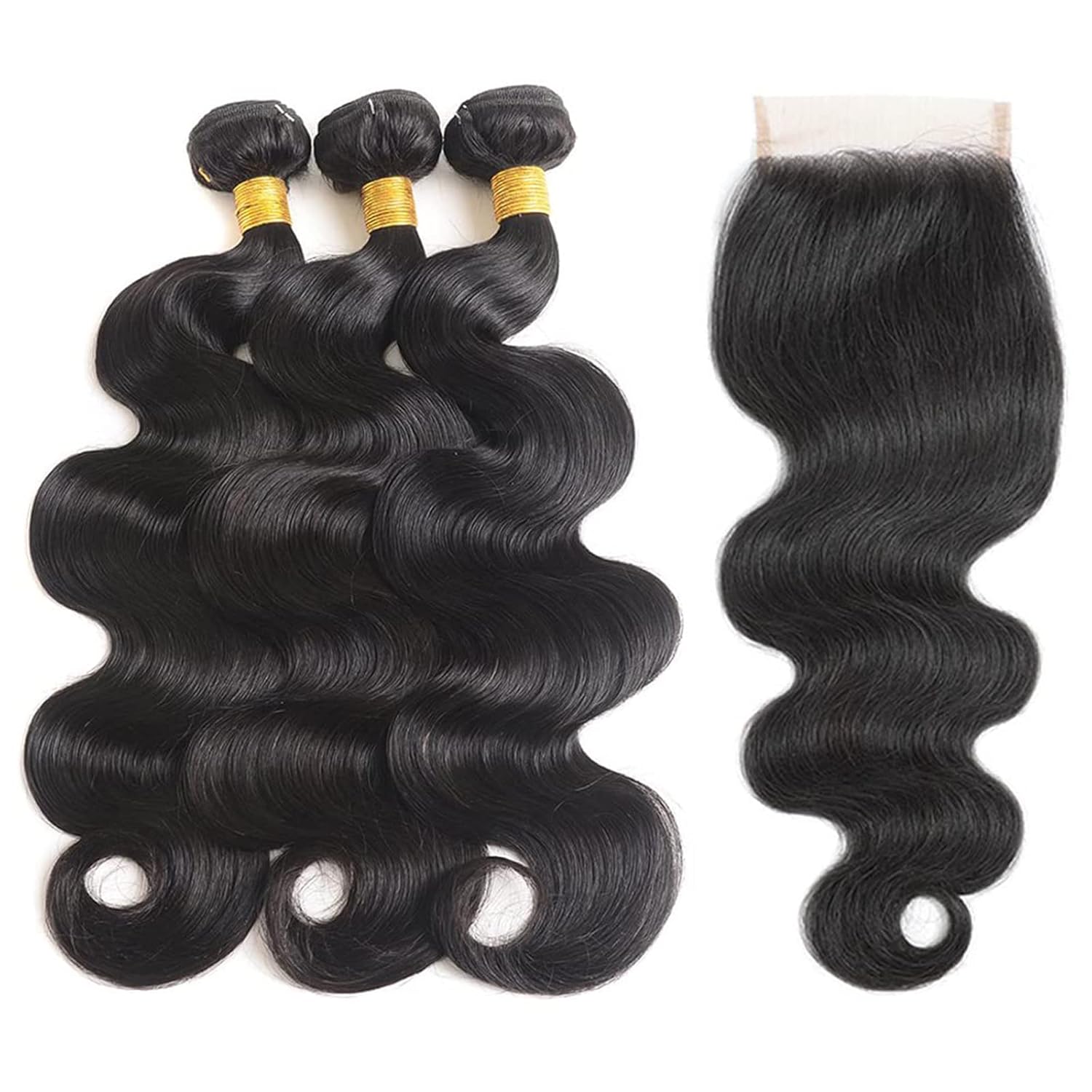 Bundles with Closure Human Hair Body Wave 12 14 16+10 Inch 100% Unprocessed Brazilian Virgin Hair Extensions 3 Bundles with 4x4 Free Part Lace Closure Natural Black
