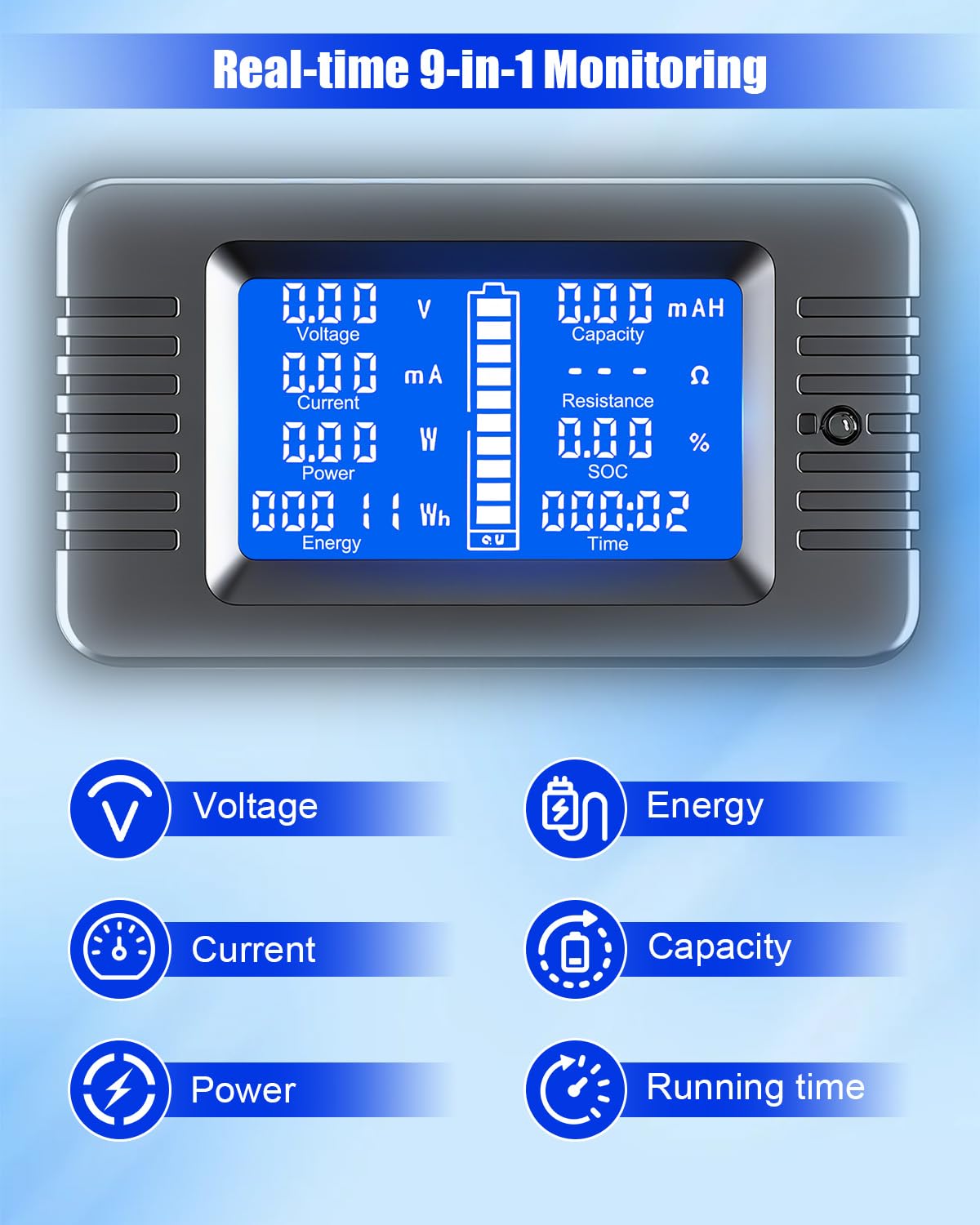 Multifunction Battery Monitor Meter, Battery Tester with 100A Circuit Breaker and Shunt, 0-200V 0-300A LCD Display Digital Multimeter Voltmeter Ammeter for 12V/24V/48V Automotive RV Solar Energy
