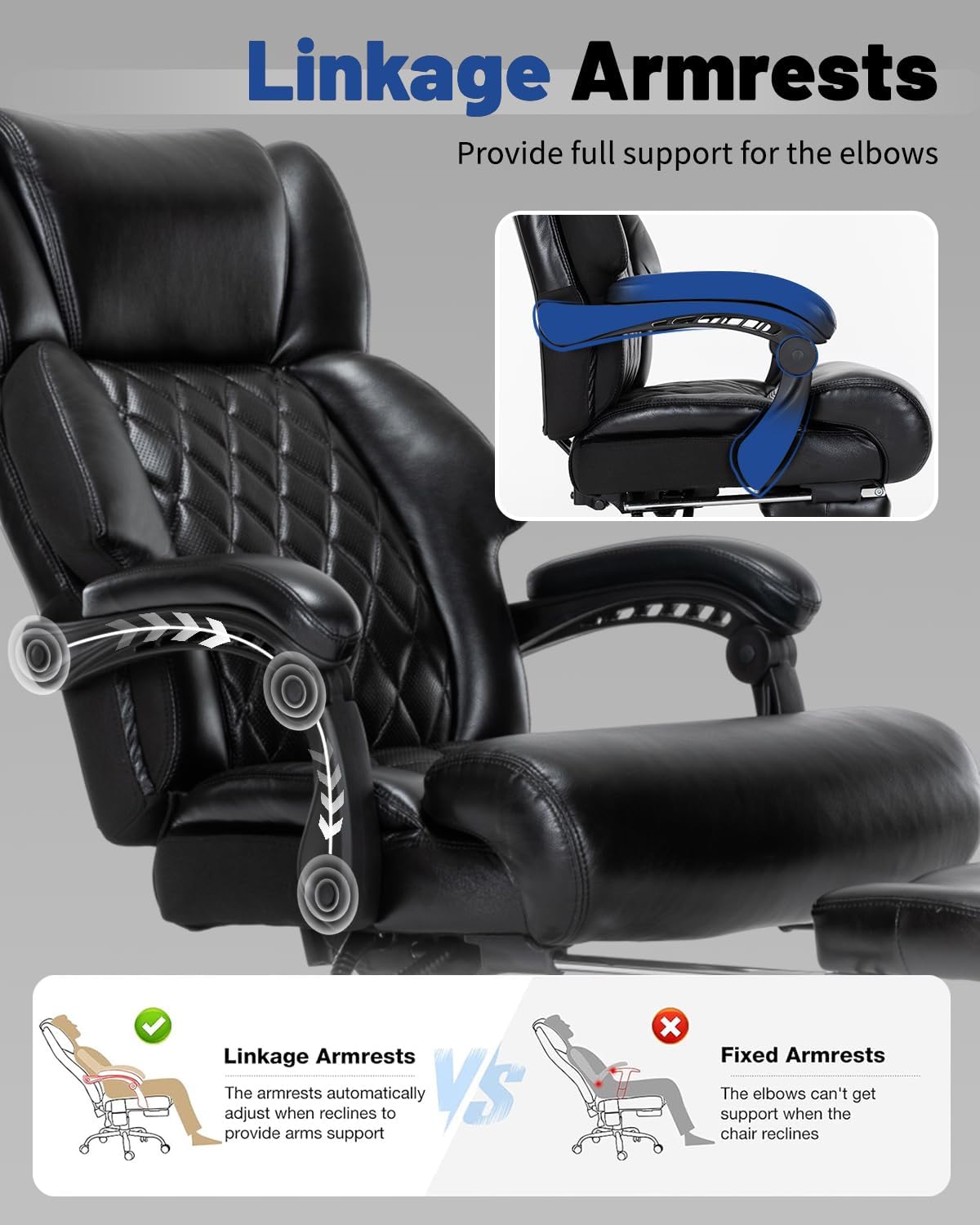 800lbs Big and Tall Office Chair, Reclining Office Chair with Foot Rest, Desk Chair for Heavy People, Large Computer Desk Chair, Heavy Duty Office Chair with Quiet Rubber Wheel and Extra Wide seat