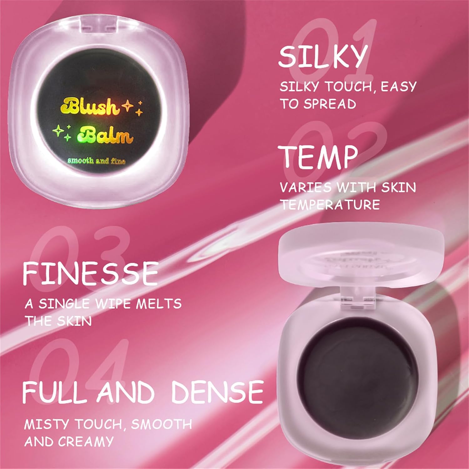 Color Changing Blush,Magical Temperature Change Powder Blusher Cream For Cheeks ，Eyes And Lips Tint Makeup,Lasting Moisturizing Rouge, Brightening, High Gloss Black Powder Blusher Cream (Pink+Rose) image 3
