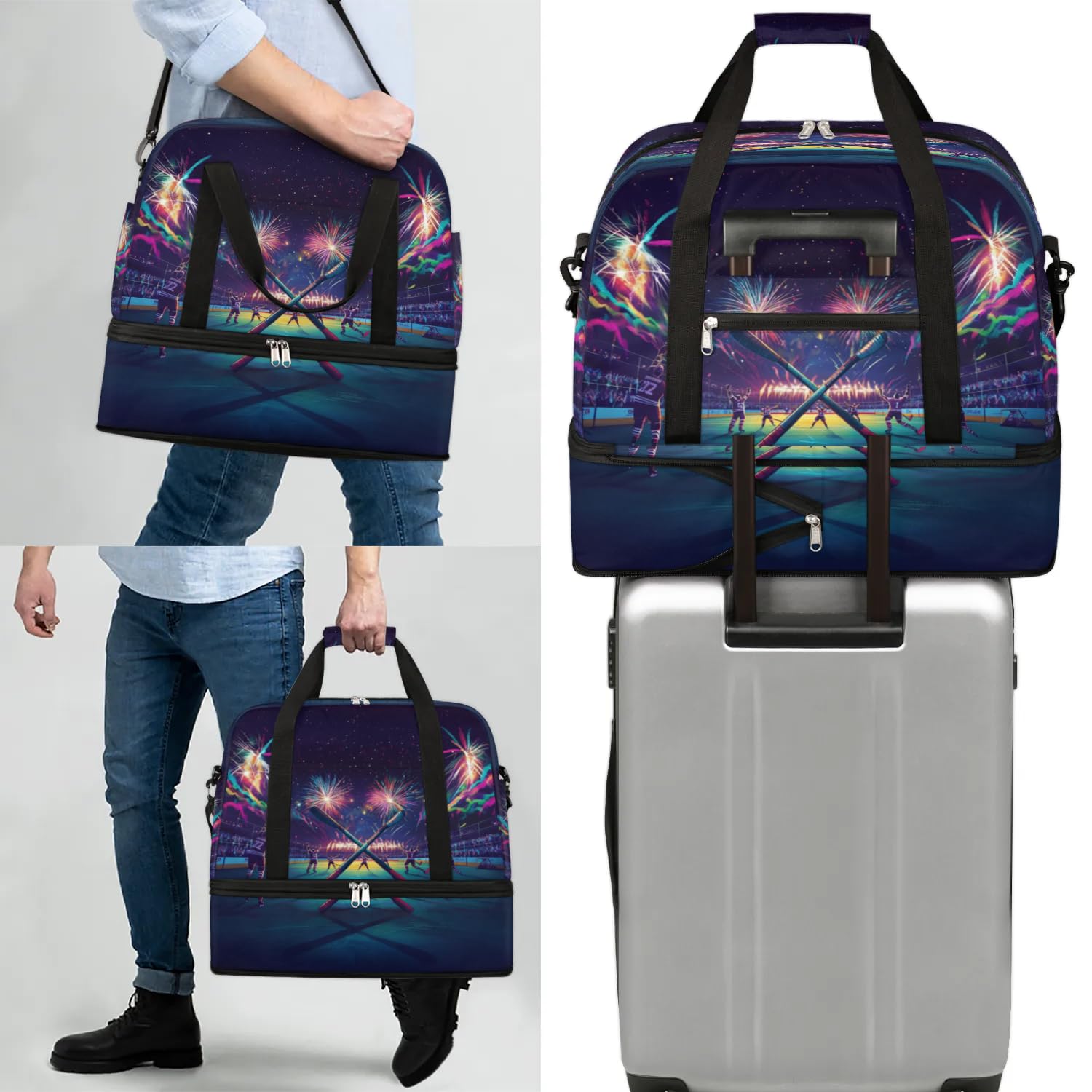 Sac de sport de hockey pour homme et femme, sac de week-end, sac fourre-tout pliable et séparé, 47 l pour sport, gym, yoga, couleur, 47 L, Organiseur de sac