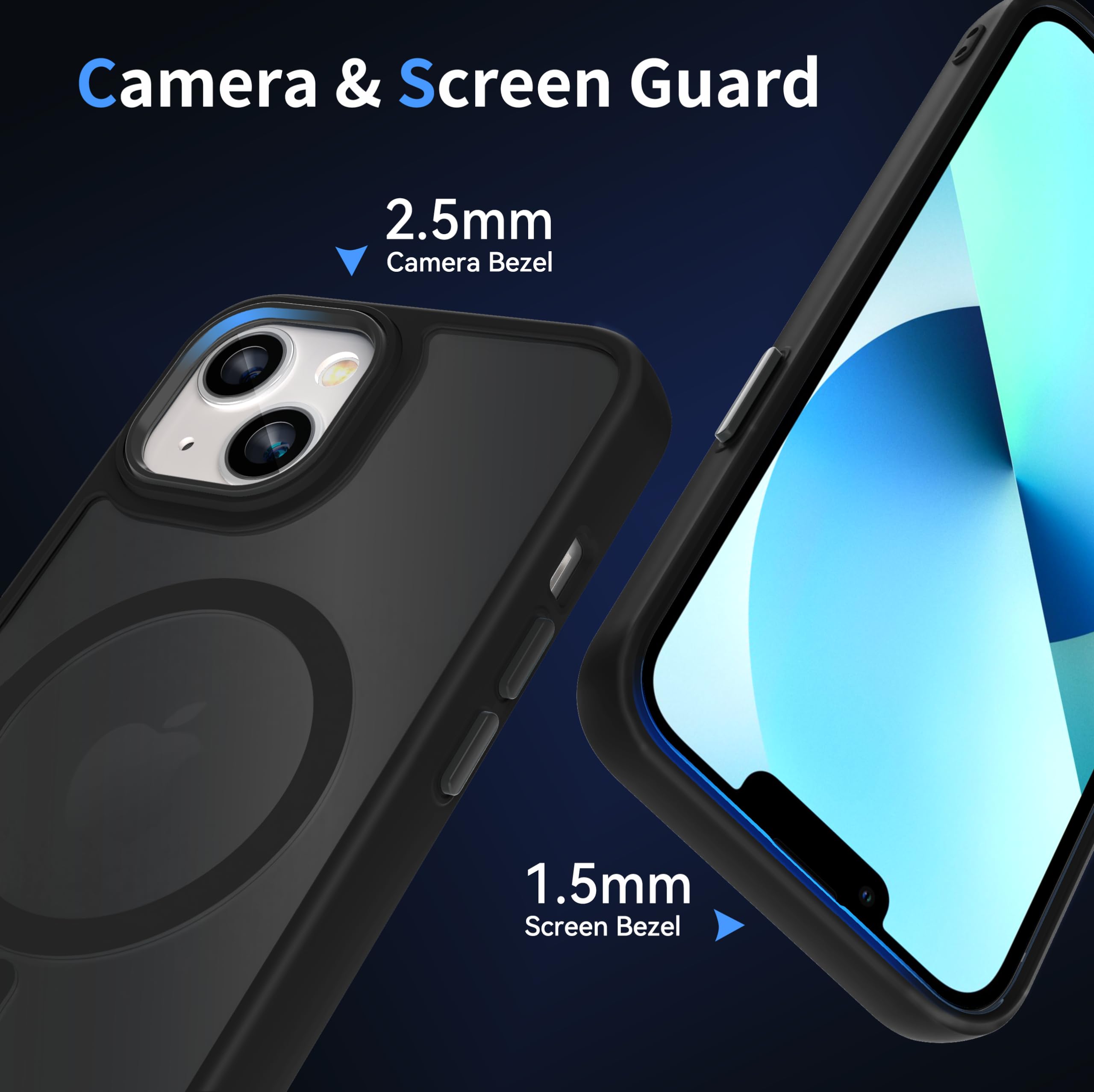 AOMYKE Cover Magnetica per iPhone 13 / iPhone 14, Custodia iPhone 13 / iPhone 14 Compatibile con MagSafe, Traslucida Opaca Posteriore Sottile PC+TPU Bumper Antiurto Case - Nero