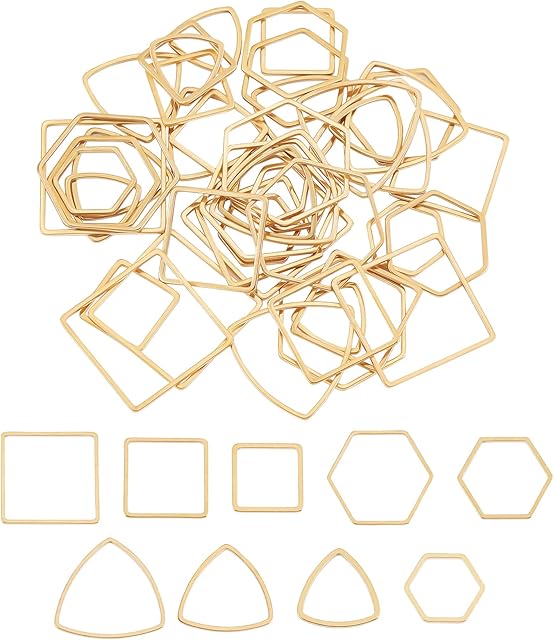 UNICRAFTALE 54Pcs 3 Styles 3 Sizes 304 Stainless Steel Linking Rings Triangle & Square & Hexagon Frames Connectors Golden Jewelry Charms Links Rings for Women Jewelry Making