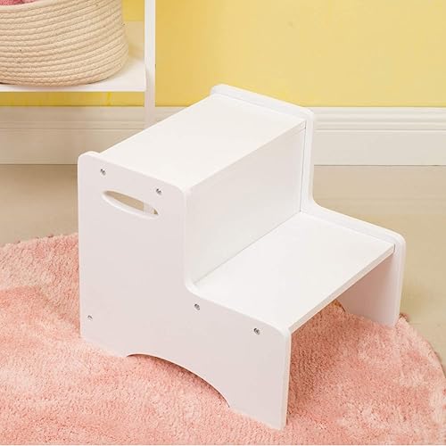 Miniatura 2 de WOOD CITY Taburete escalón para niños pequeños, Taburetes de madera de 2 pasos para lavabo de baño, entrenamiento para orinal, cocina, taburete de