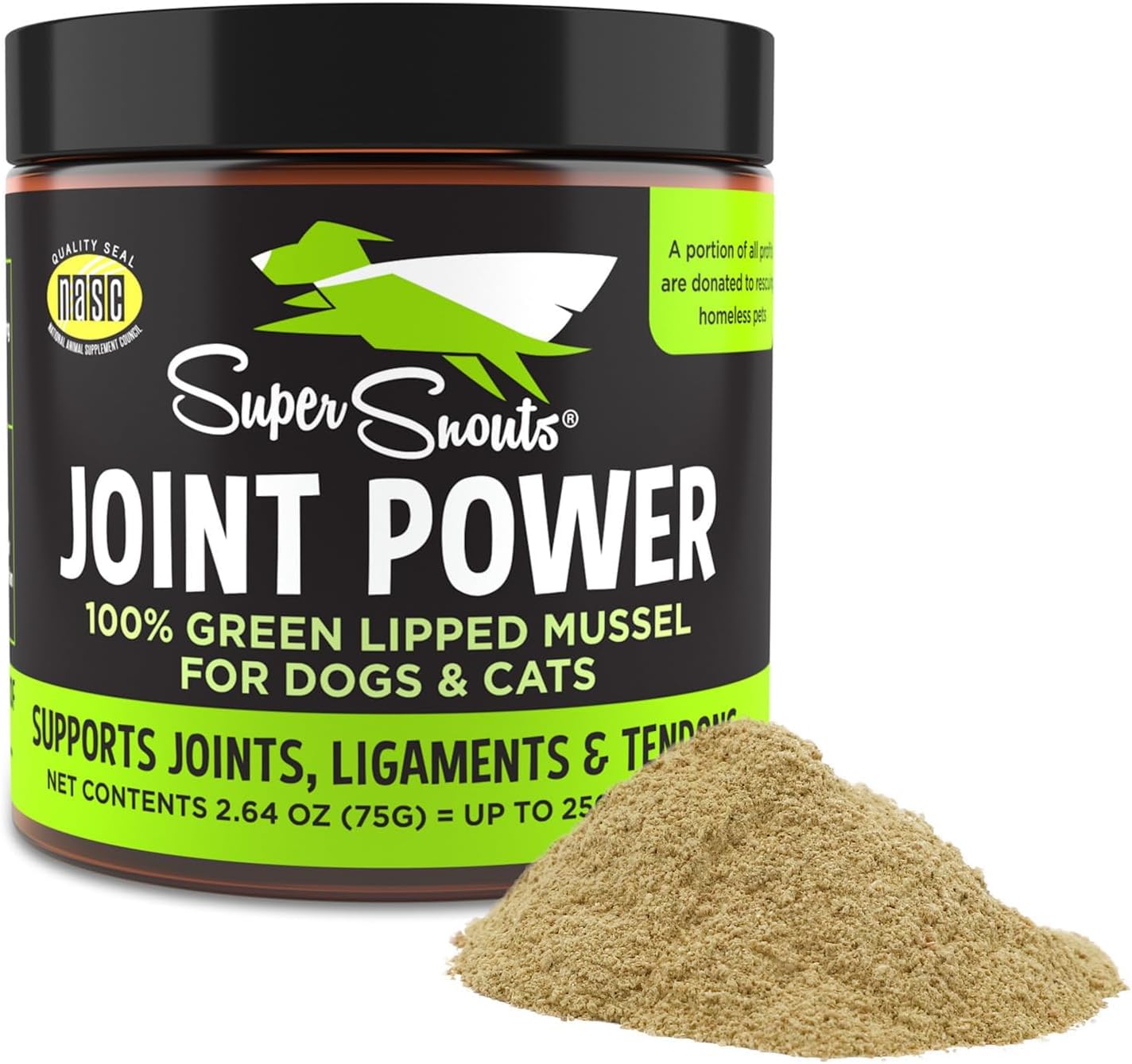 Super Snouts Joint Power 100% Green Lipped Mussels for Dogs & Cats – Dog Joint Supplement Powder Supports Joints, Tendons, Ligaments (2.64 oz)