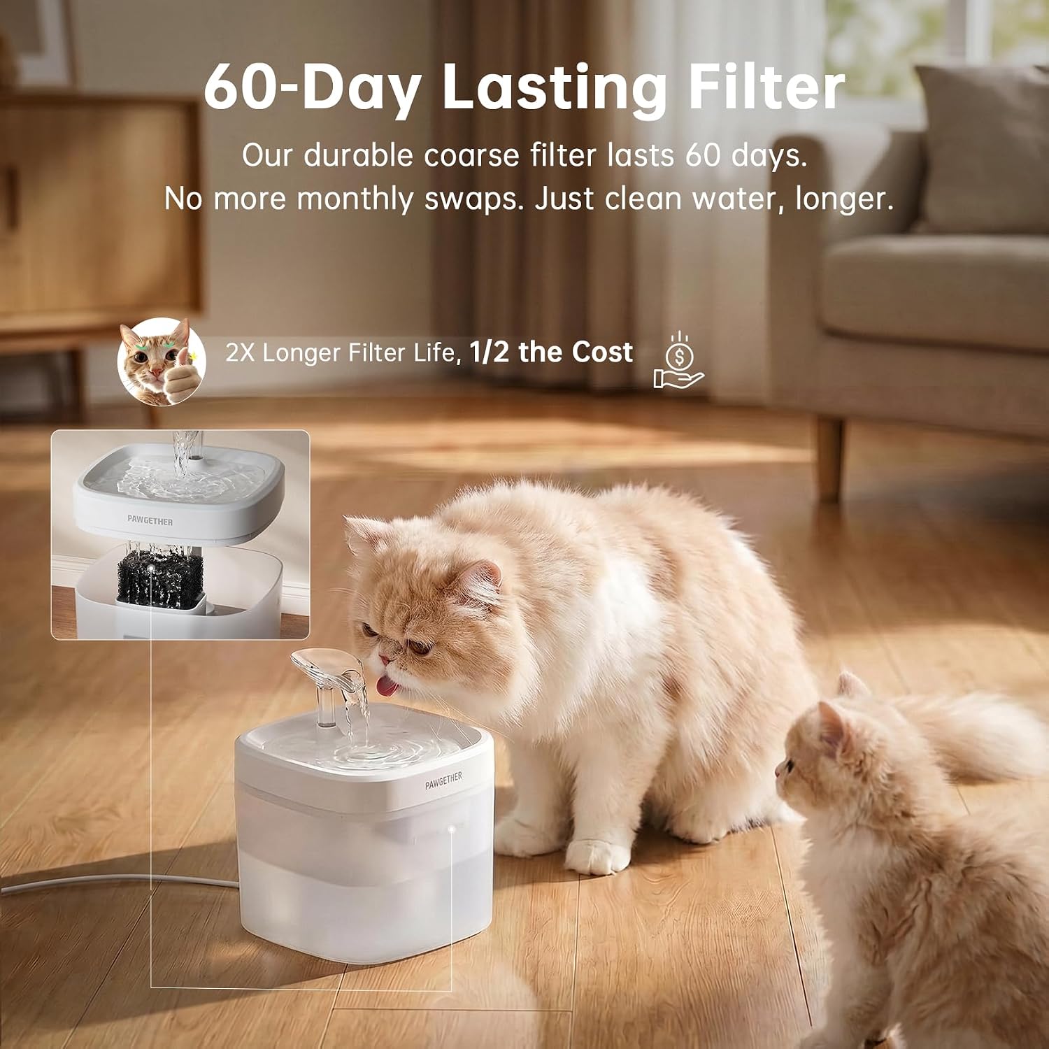 PAWGETHER® Cat Water Fountain with Wireless Pump 51oz/1.5L Dog Water Fountain, Ultra Quiet Automatic Pet Water Fountain Portable Indoor Ourdoor Travel Small Dog Water Dispenser Without Adapter White