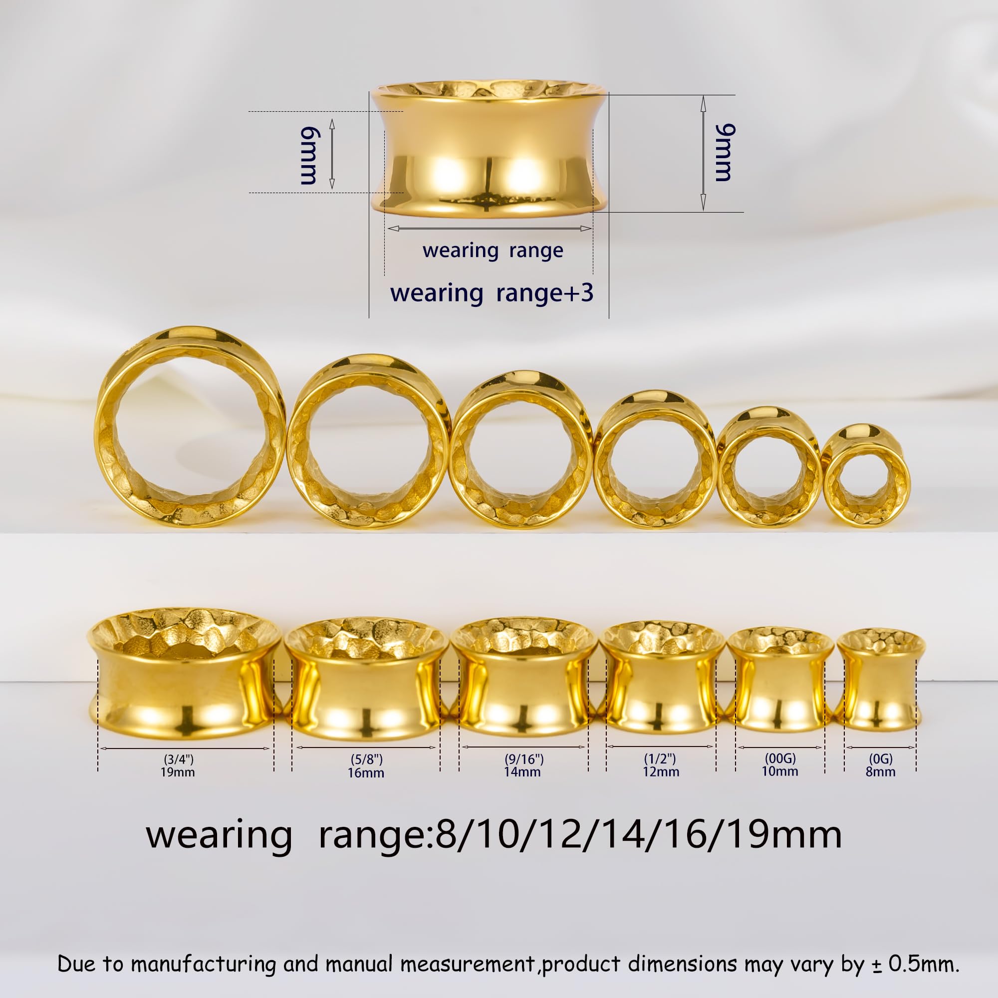 Vankula Ohr Tunnel 1 Paar Double Flared Flesh Plugs Klassisch gehämmert Edelstahl Ohrpiercing ohrloch dehnen Schmuck für männer damen 8mm bis 19mm