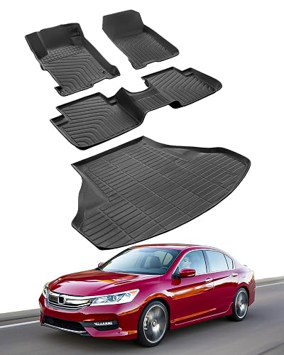 for Honda Accord Floor Mats 2013 2014 2015 2016 2017(Not for Coupe/Hybrid), 9th Gen for Accord LX/LX-S/Sport/EX/EX-L/Touring Heavy Duty TPE All Weather Waterproof Floor Liners Cargo Accessories