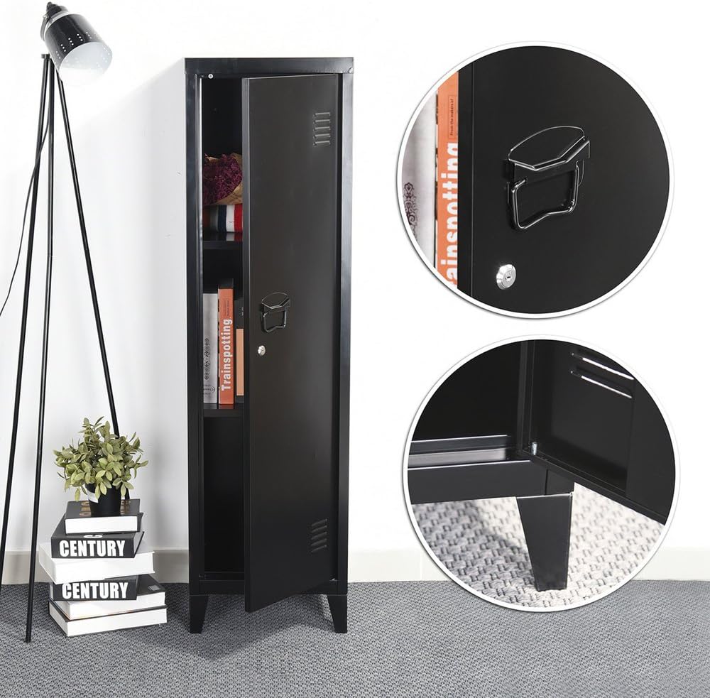 FITATHOME Metal steel cabinet storage file locker lock keys handle shelves stand paint powder coating black