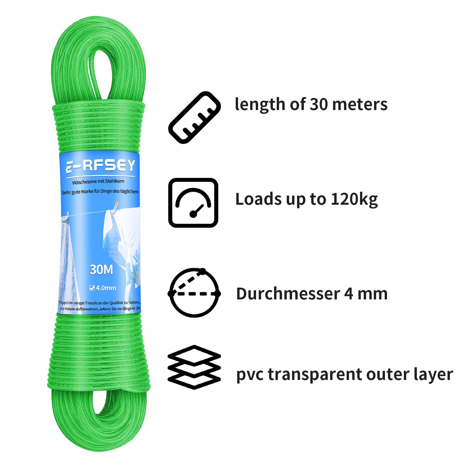 E-RFSEY Extra Strong 100ft Washing Line, Outdoor Washing Line, Waterproof and Rustproof, Extremely High Load Capacity - Image 3