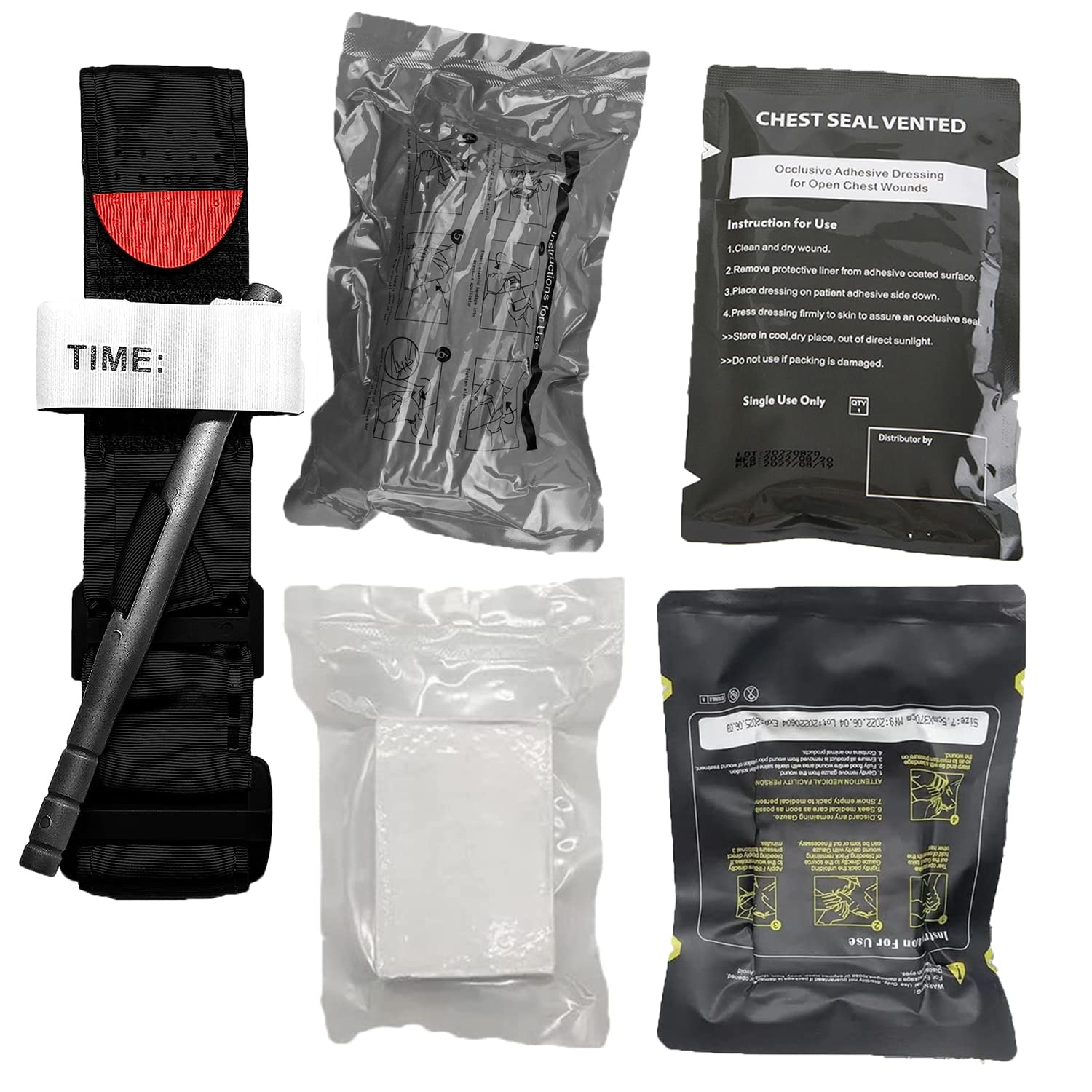 Erste Hilfe ifak Trauma-Kit mit Tourniquet, israelische Bandage, Gunshot Stop the Bleed Chest Seal Vented Bleeding Control Kit, Gaze für schwere Blutungen zu kontrollieren, Militär-Camping und Wandern