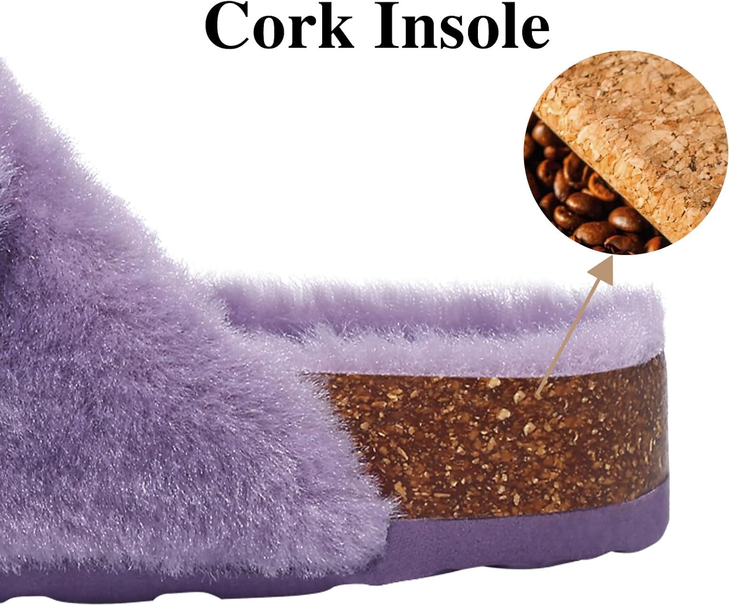 KIDMI Fuzzy Slippers Women with Cork Footbed Fluffy Slides Open Toe Indoor House Shoes | Arch Support | Adjustable Buckles