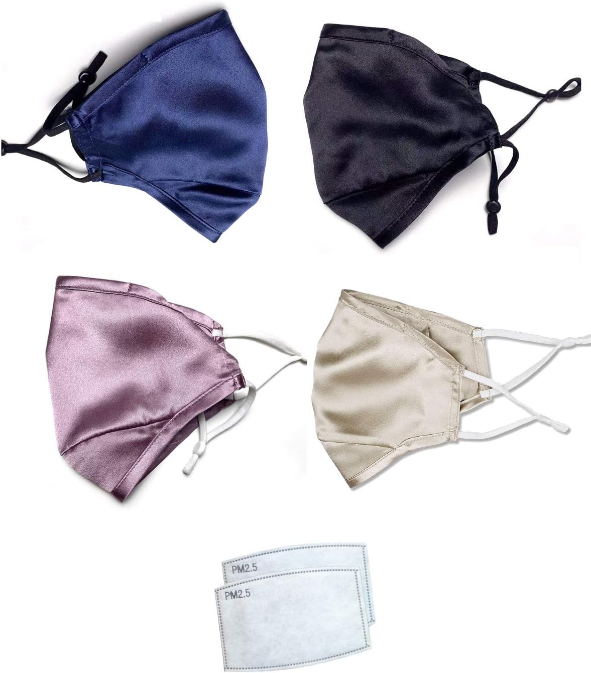 Jeelow 2 Packs 100% Silk Face Mask Cloth Covering Reusable Washable With Or Without Nose Wire Filter Pocket