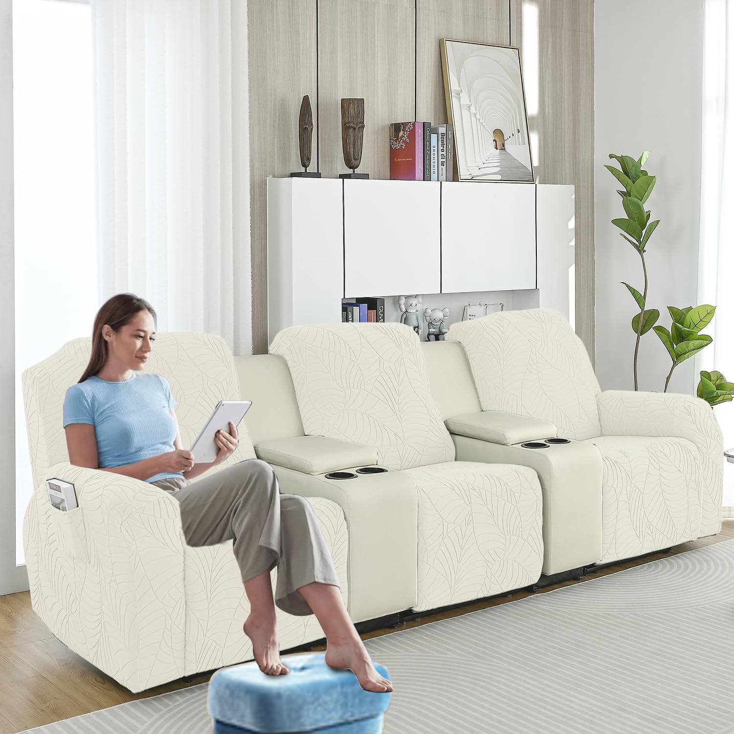 KELUINA 2024 New Jacquard Recliner Chair Covers, Stretch Polyester Spandex Recliner Cover - Image 3
