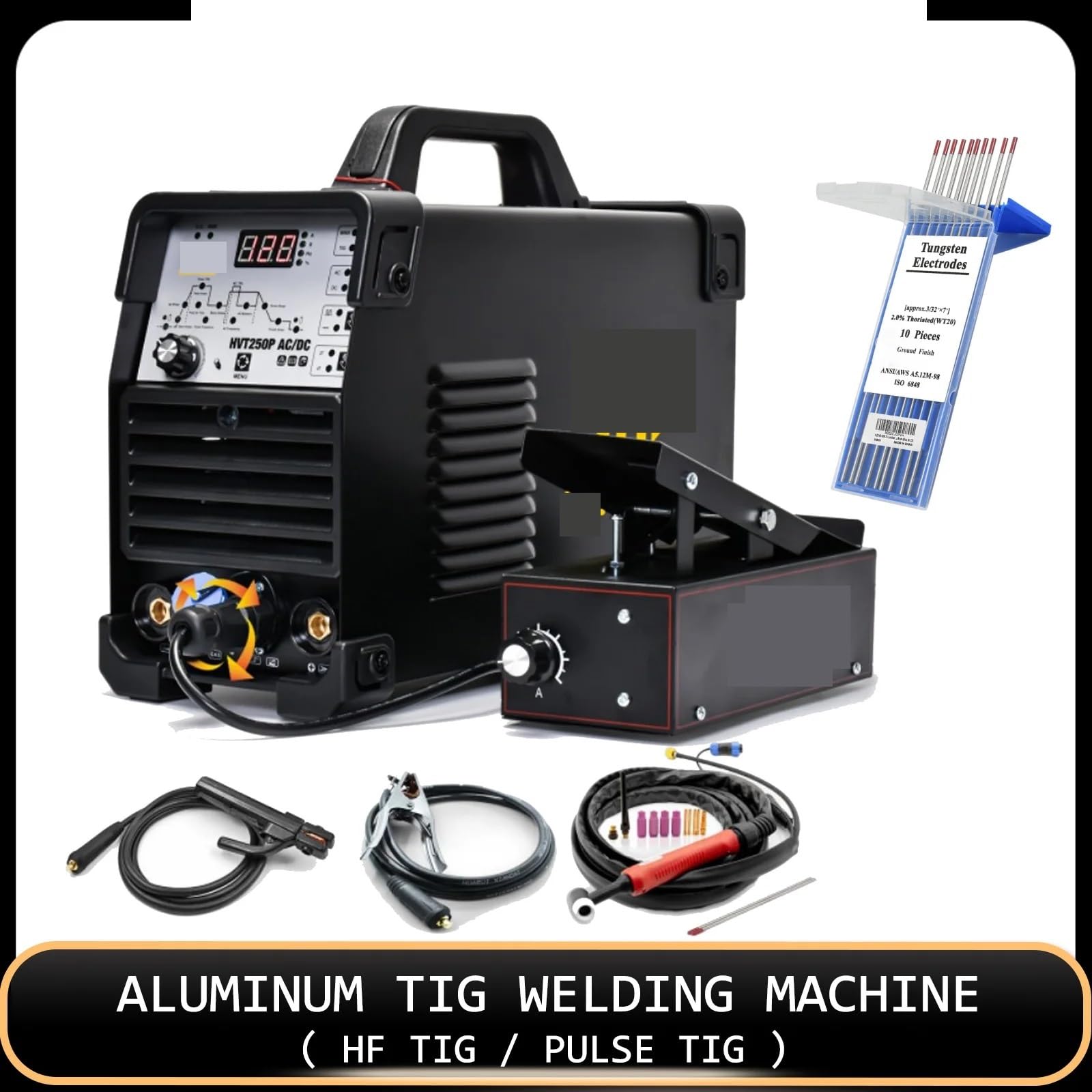 Saldatrice Tig pulsata AC/DC in alluminio da 200 A 4 in 1 HVT250P Saldatrice MMA ARC Stick IGBT Inverter HF TIG 2T 4T Soldador(With Pedal)