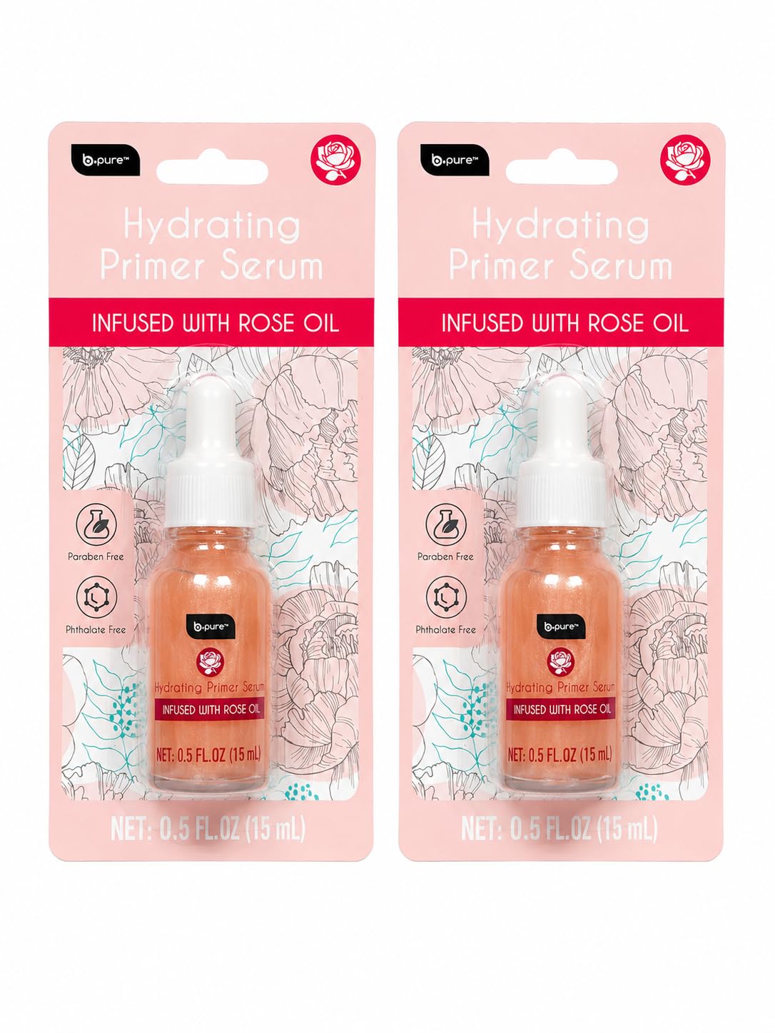 Hydrating Primer Serum Infused with Rose Oil, Lightweight Facial Glow Base for Smooth Makeup Application, 0.5 Fl Oz (15 mL) Each, 2-Pack