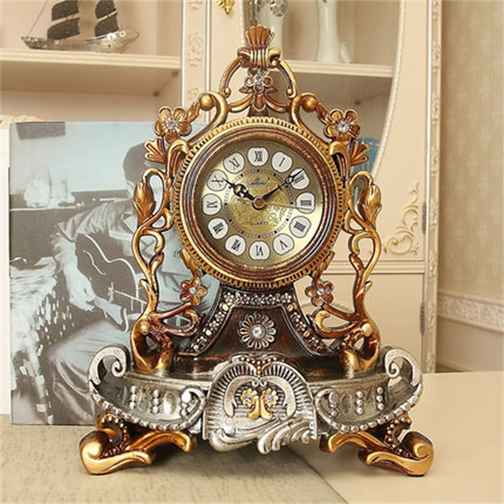Hrwly D Resin Retro Table Clock Living Room Bedroom Esk Clocks Vintage Home Ecor Watch Mute Quartz Gift(D)