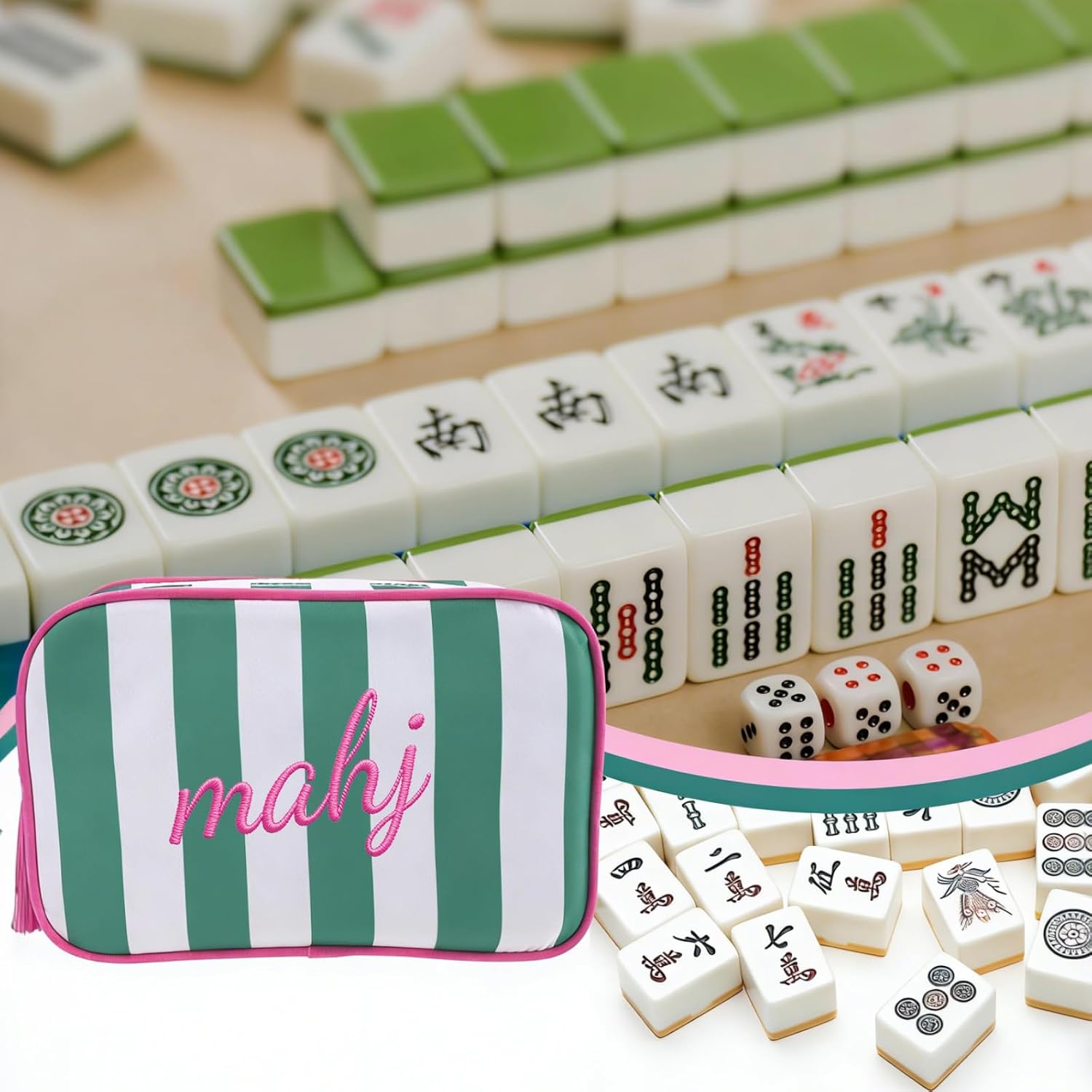 Empty Mahjong Tiles Bag with 4 Pcs Acrylic Mahjong Line Finder Cards image 5