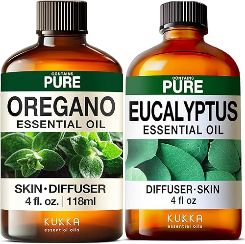 Kukka - Aceite esencial de orégano para piel y eucalipto para juego de difusor, juego de aceites esenciales 100% naturales de grado aromaterapia, 2