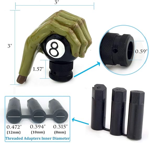 MT Gear Shifter Handle, Car Shift Stick Knob Green Devil Hand Griping Black Billiard Ball Style Fit Most Manual Automatic Transmissions