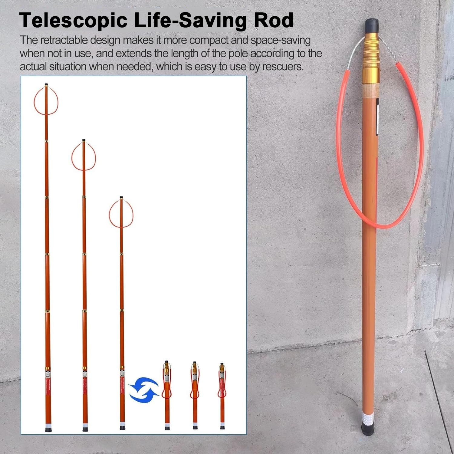 Gancio telescopico for piscina con palo in fibra di vetro, strumento for bagnino, 15-33 piedi