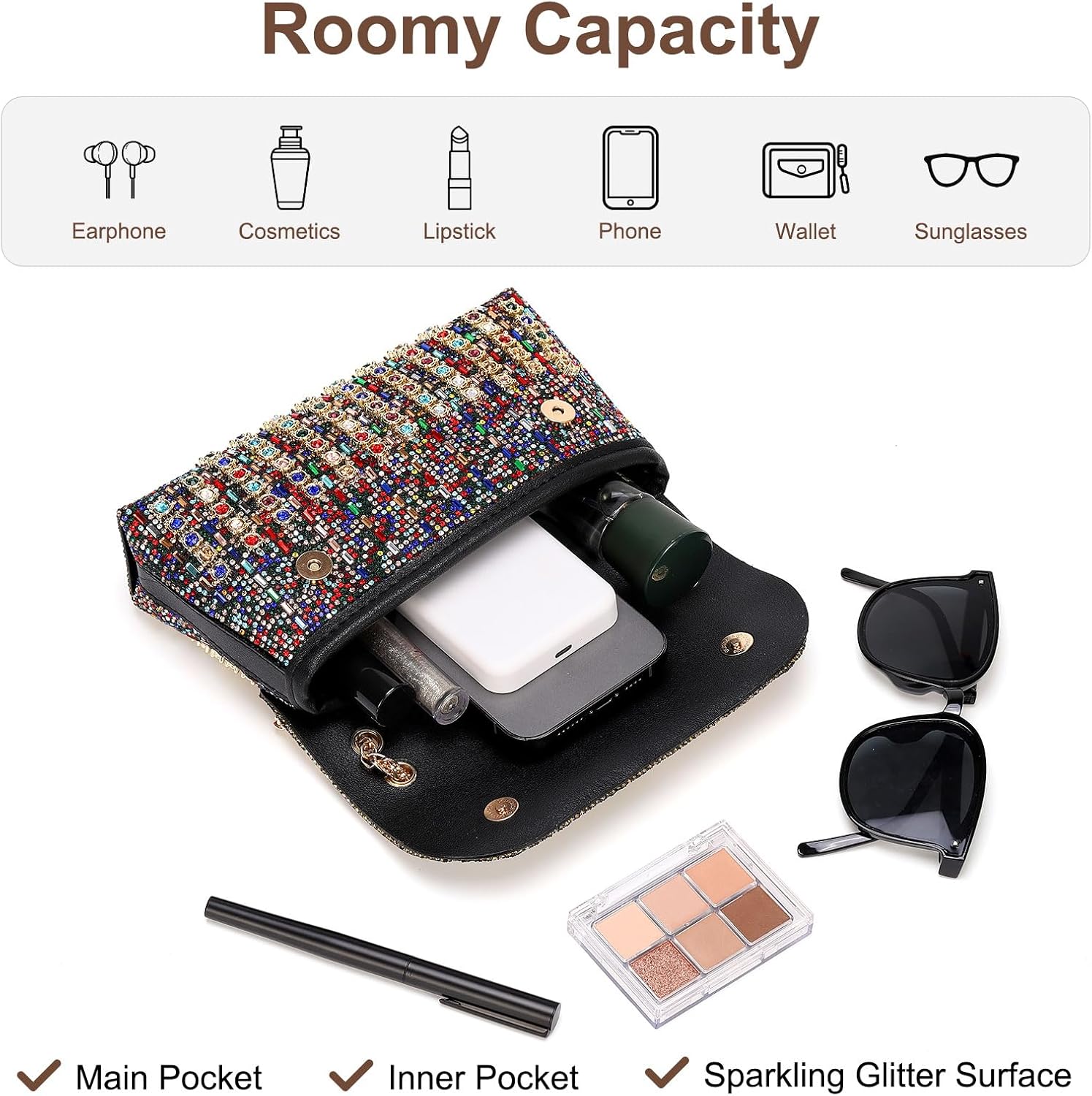 Evening Bags Clutch Purses for Women Formal, Crossbody Handbag with Chain Shoulder Crystal Rhinestone Bag Sparkly Stylish for Wedding Bride Guest Party Colorful - Image 5