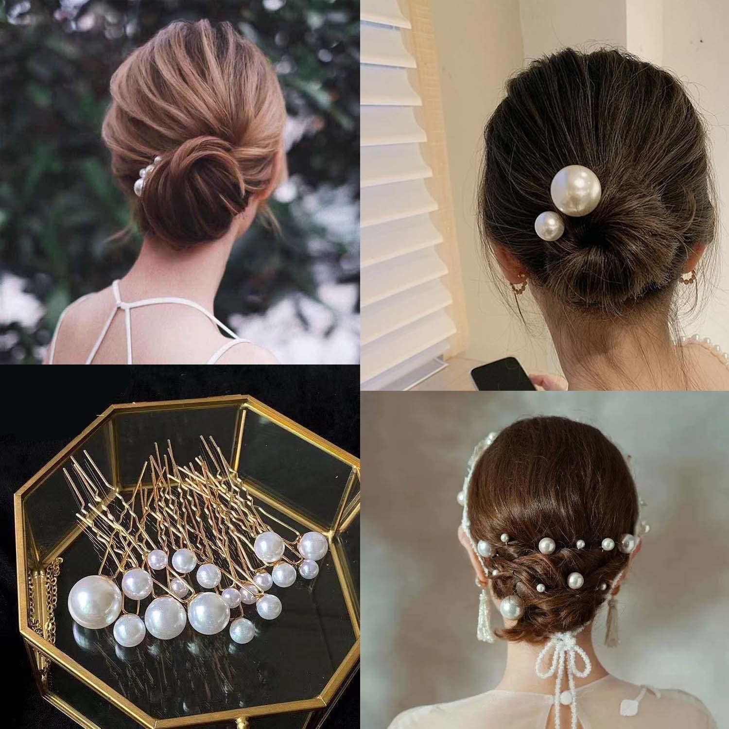 Lot 18 Épingles à Cheveux Perles En U Dorées Mariage + 50 Pinces Plates Noires - Accessoires Coiffure Élégants Pour Mariée Et Demoiselle D'Honneur
