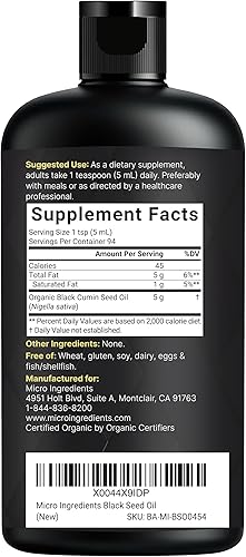 Miniatura 2 de Micro Ingredients Aceite de semilla negra orgánico, 16 onzas líquidas, prensado en frío de semillas de Nigella Sativa, rico en timoquinona y Omega 3