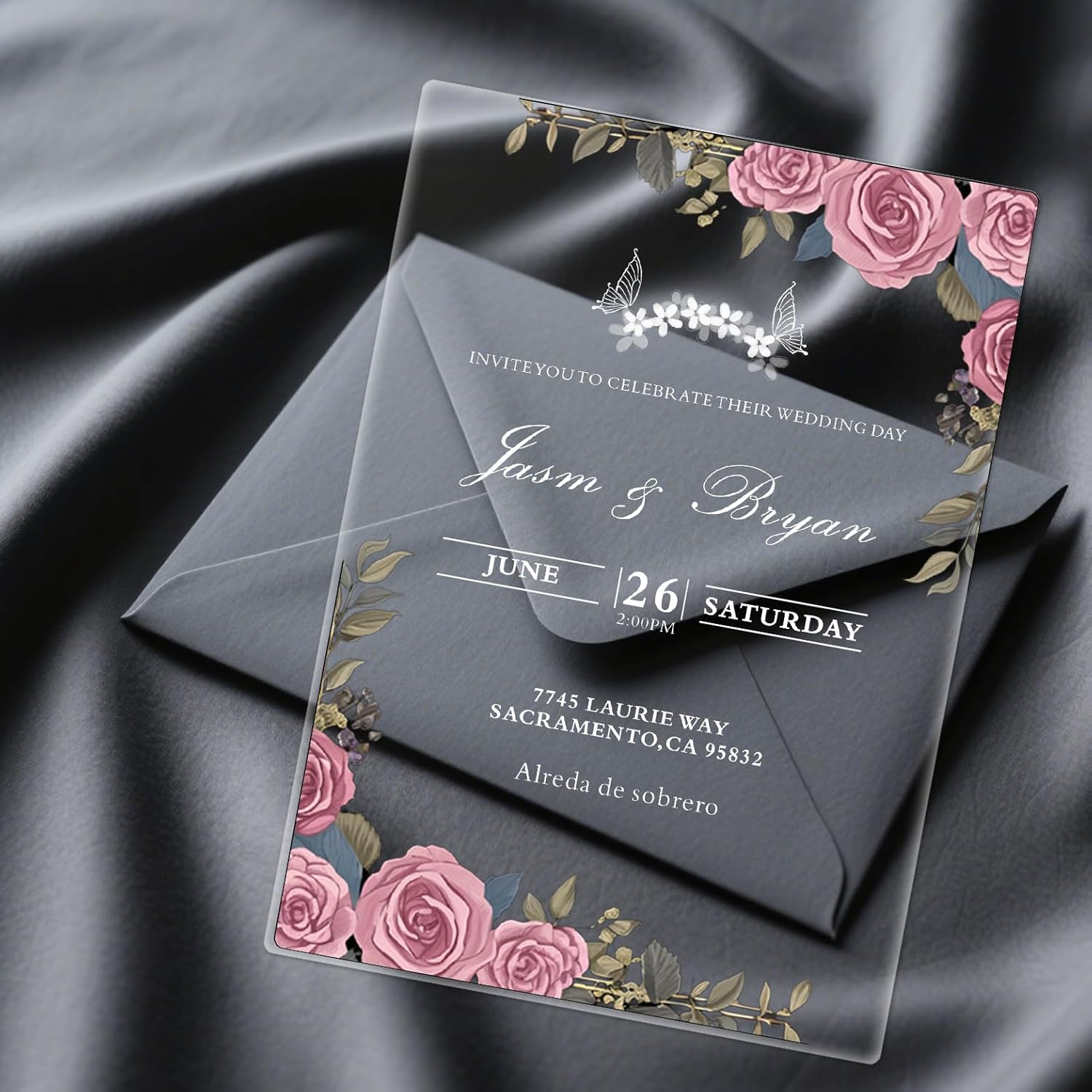 Set of Acrylic Wedding Invitations with Frosted Envelope Custom Elegant Wedding Invitation with Photo Gold Foil Print Design for Bridal Shower Anniversary Party Engagement (Style-06)