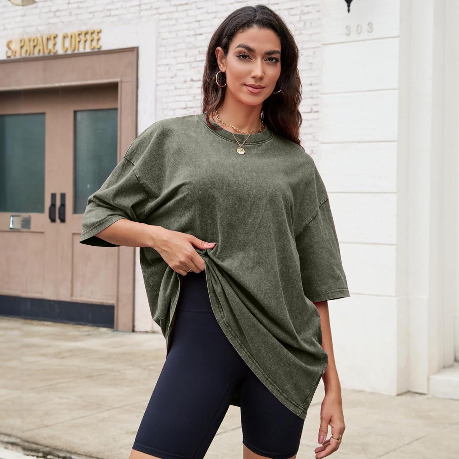 Oversized T Shirts for Women Vintage Acid Wash Basic Tees Loose Fit Baggy Shirts Workout Cotton Tshirt Tops - Image 2