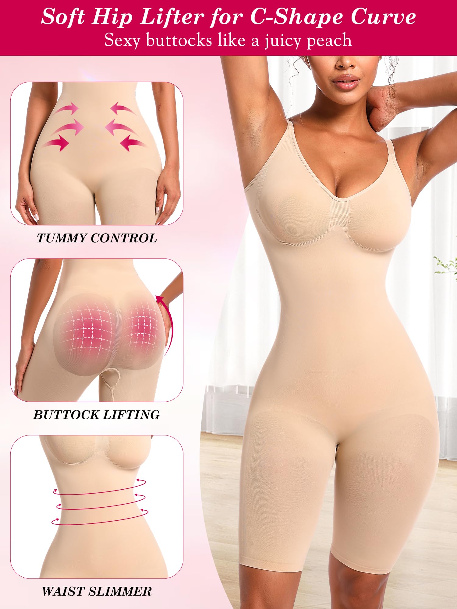 Atbuty Body da donna, pantaloncini, controllo della pancia, senza cuciture, modellante per il corpo