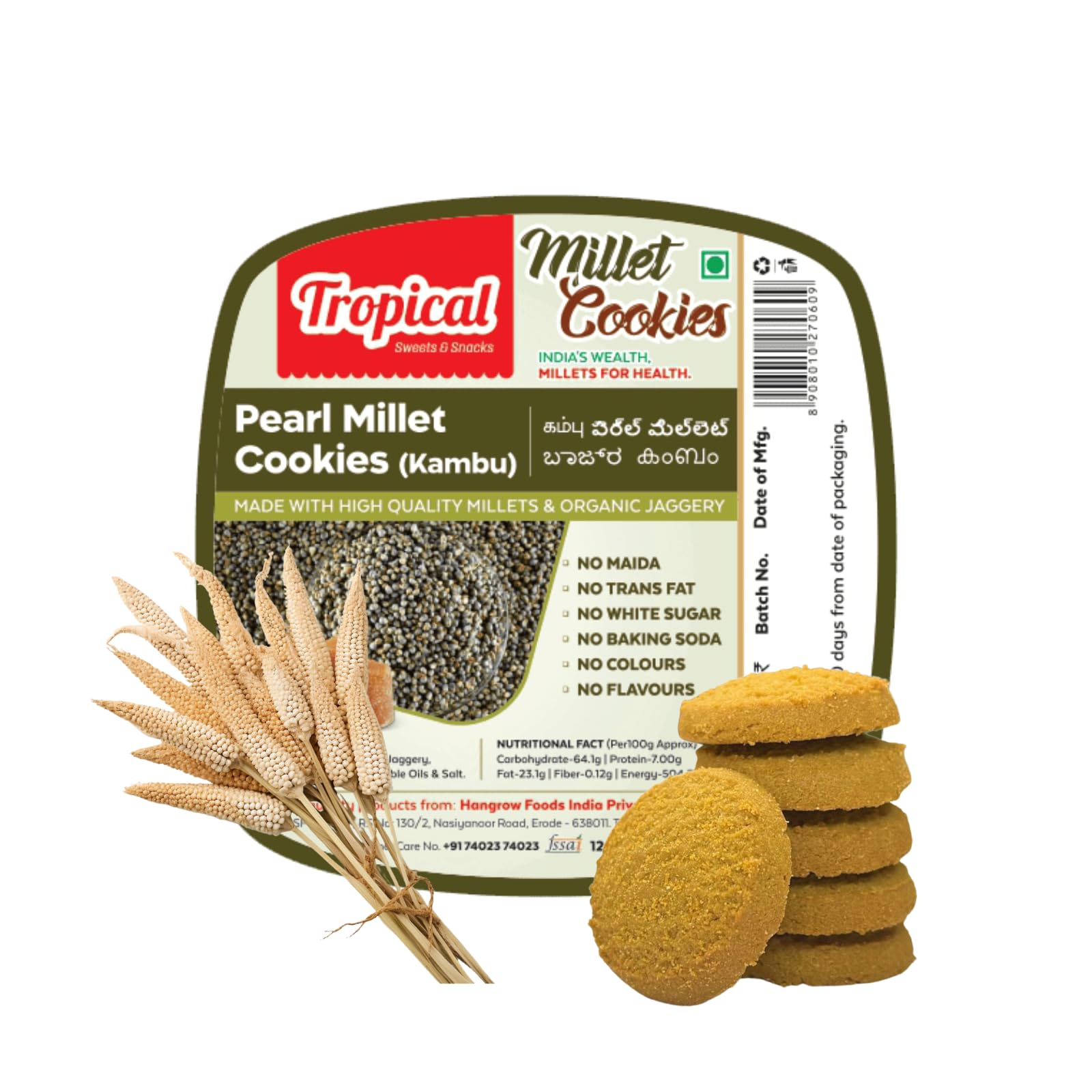 Hangrow Tropical Pearl Millet Cookies (150g) - Healthy Snacks| No Maida | No Trans Fat| No White Sugar| No Baking Soda| No Artificial Colours or Flavours | Weight Management (150G (3 PACK)) (B0D1C2XC7K) Amazon Price History, Amazon Price Tracker