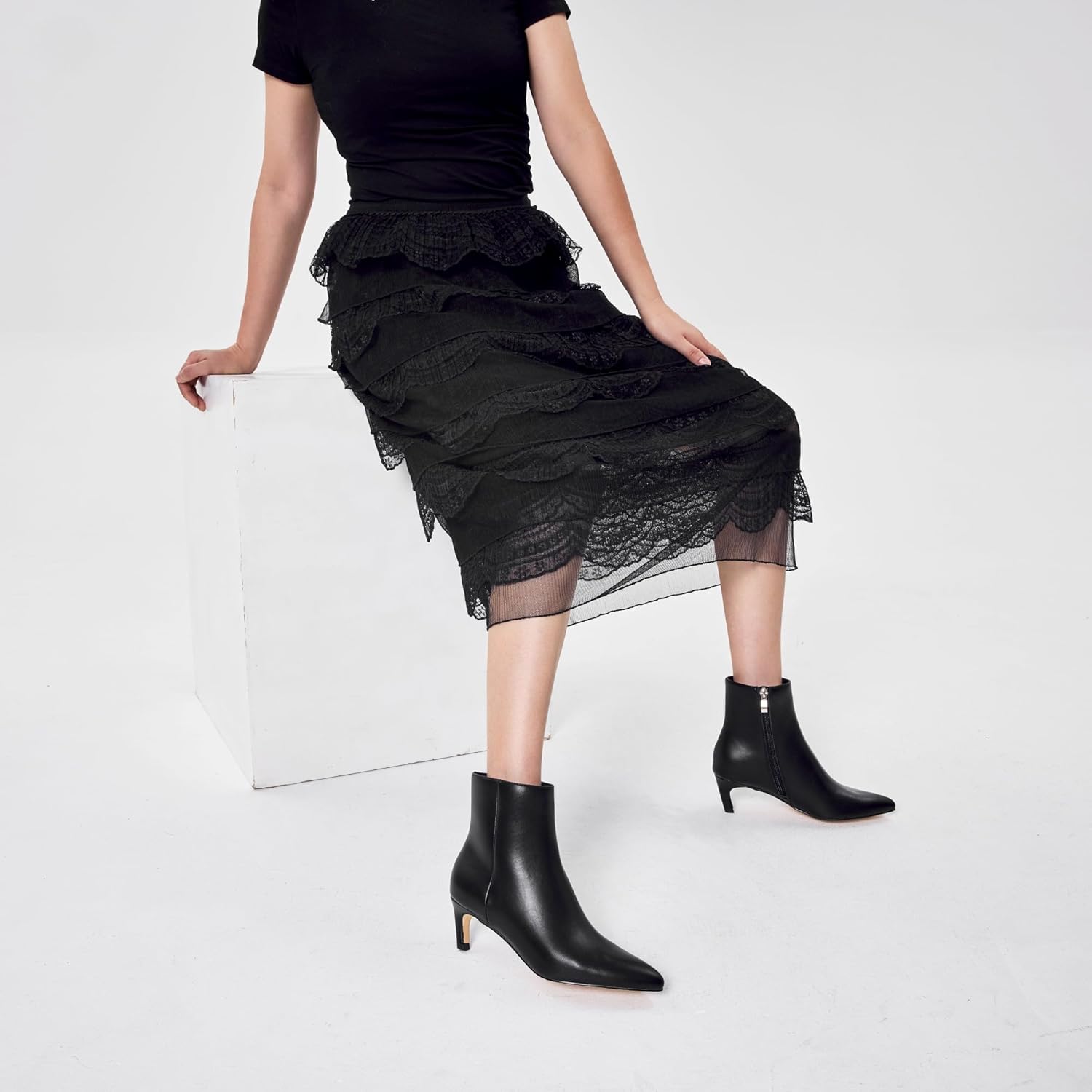 GENSHUO Women's Pointed Toe Ankle Boots 2.36 Inch Low Kitten Heel Booties with Side Zipper, Fall Winter Short Dress Boots Shoes - Image 2