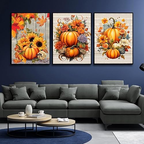 Miniatura 5 de MjhRcll Paquete de 6 kits de pintura de diamantes para adultos, kits de arte de diamantes de otoño 5D para adultos, principiantes, redondos,