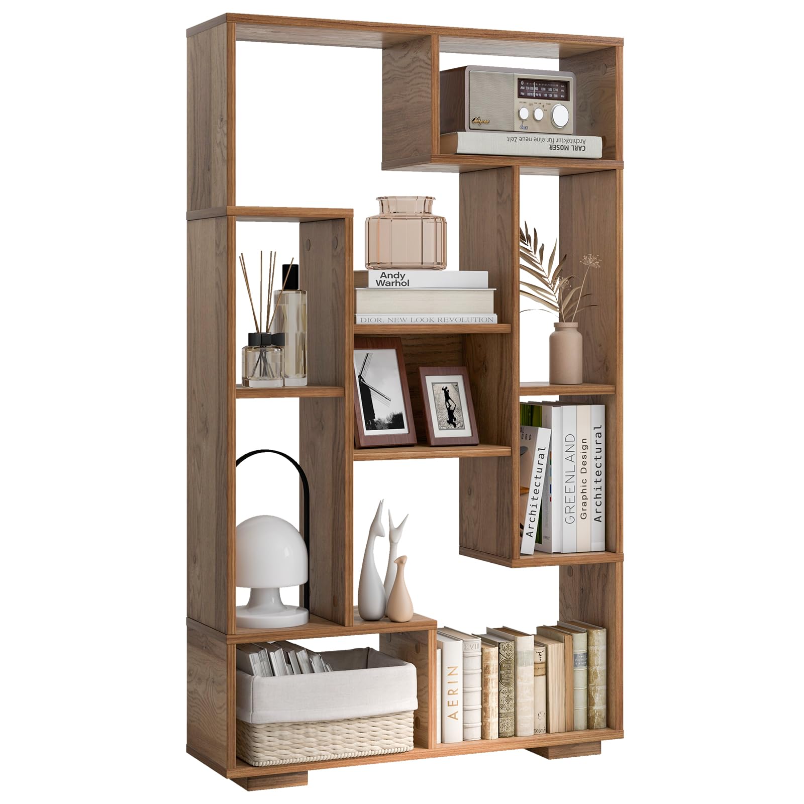 GOPLUS Bibliothèque Meuble de Rangement, Étagère Bureau en Bois pour Salon 70 x 20 x 120 CM, 9 Étagère Cube Ouverte, Kit Anti-basculement, Organisateur pour Chambre, Bureau, Charge 25KG (Naturel)