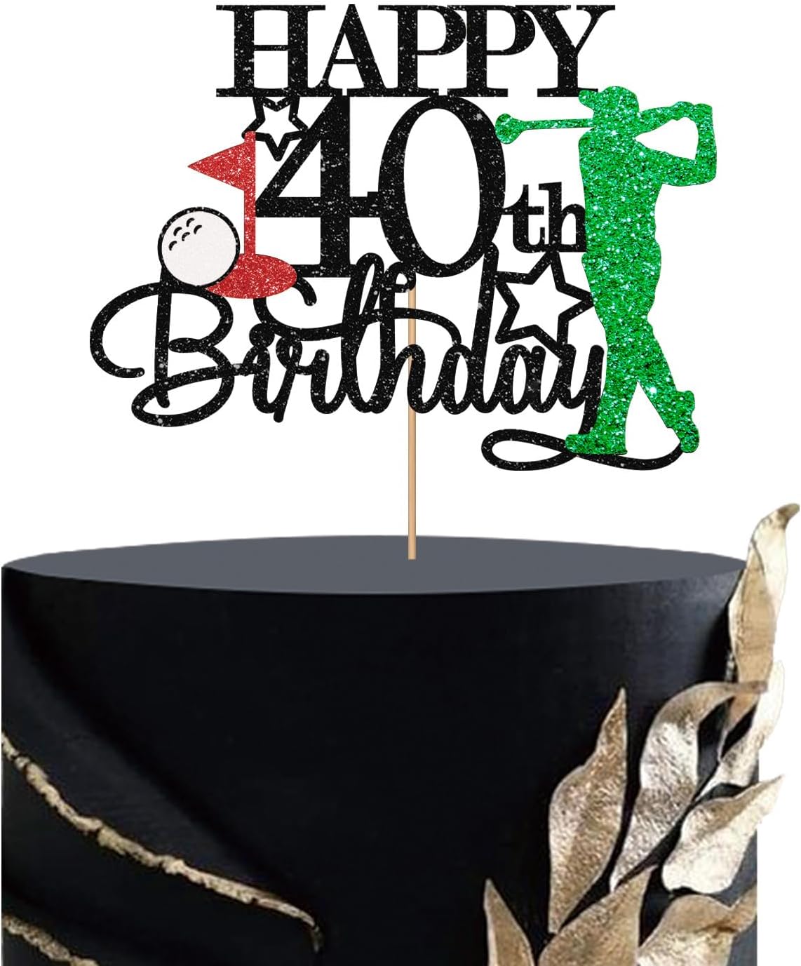 Golf Happy 40th Birthday Cake Topper, Sport Theme 40th Birthday Cake Decor for Men, Golf Enthusiast 40th Party Decoration, Men's 40th Birthday Party Supplies - Black Glitter