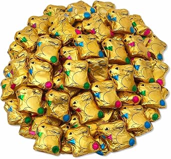 100 x Mini Chocolate Bunny Foils Bulk Bag   Gold Foil Mini Bunnies   Individually Wrapped Easter Bunny   Easter Egg Hunt Treats Kids Party Favours Gift Box Fillers Candy Buffet & Pinata Fillers
