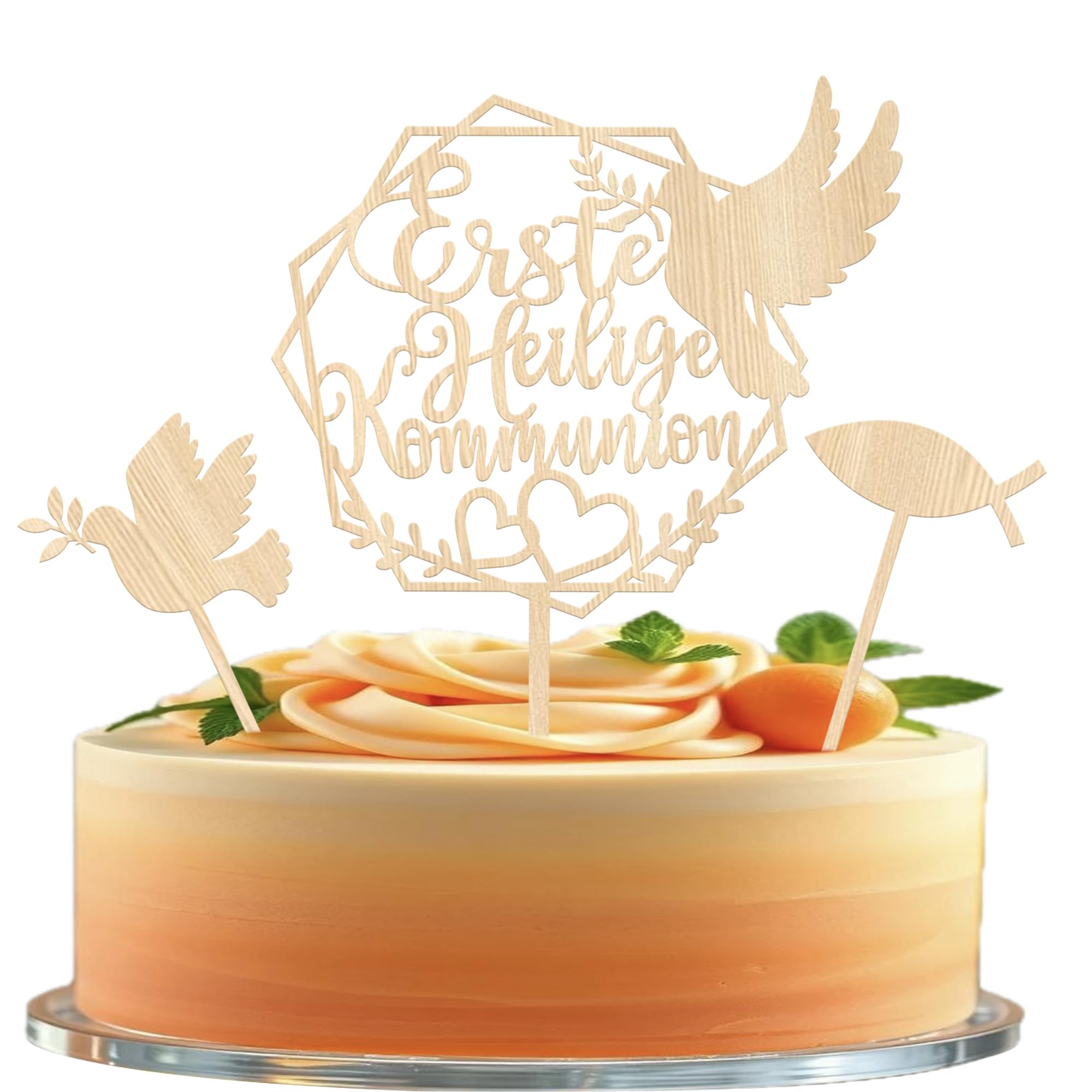 3 Stück Erste Heilige Kommunion Kuchen Deko Holz Fisch Tortendeko Friedenstaube Cake Topper für Religiöser Kommunion Thema Baby Dusche Kinder Geburtstag Party Kuchen Dekorationen