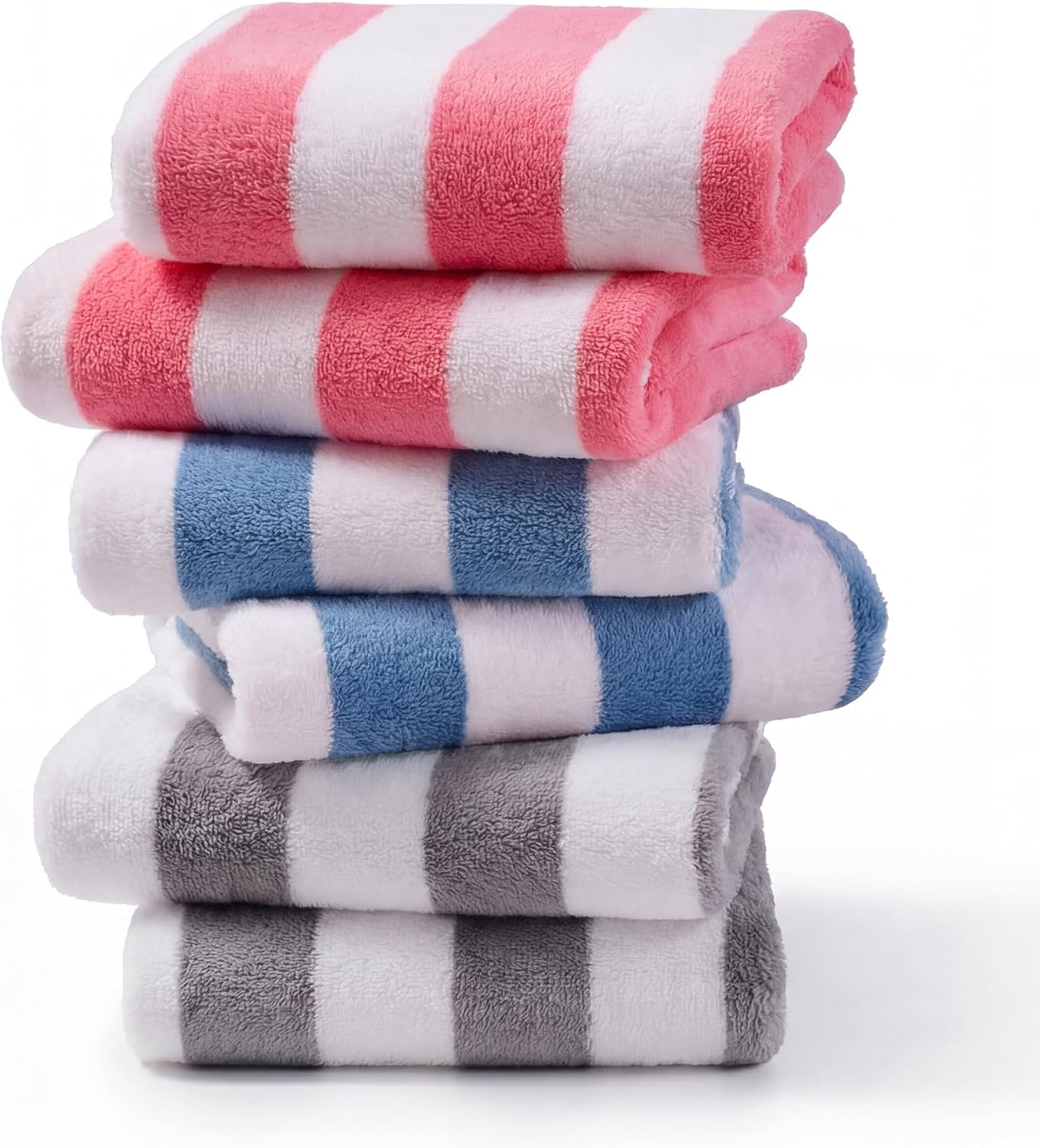 JOYMOOP 6-Pack Microfiber Beach Towel Set – 70" x 35.4" Ultra-Absorbent Beach Towels Oversized, Sand-Free & Portable, Quick-Dry Cabana Stripe Towels with Travel Storage Bags （Mixed Color