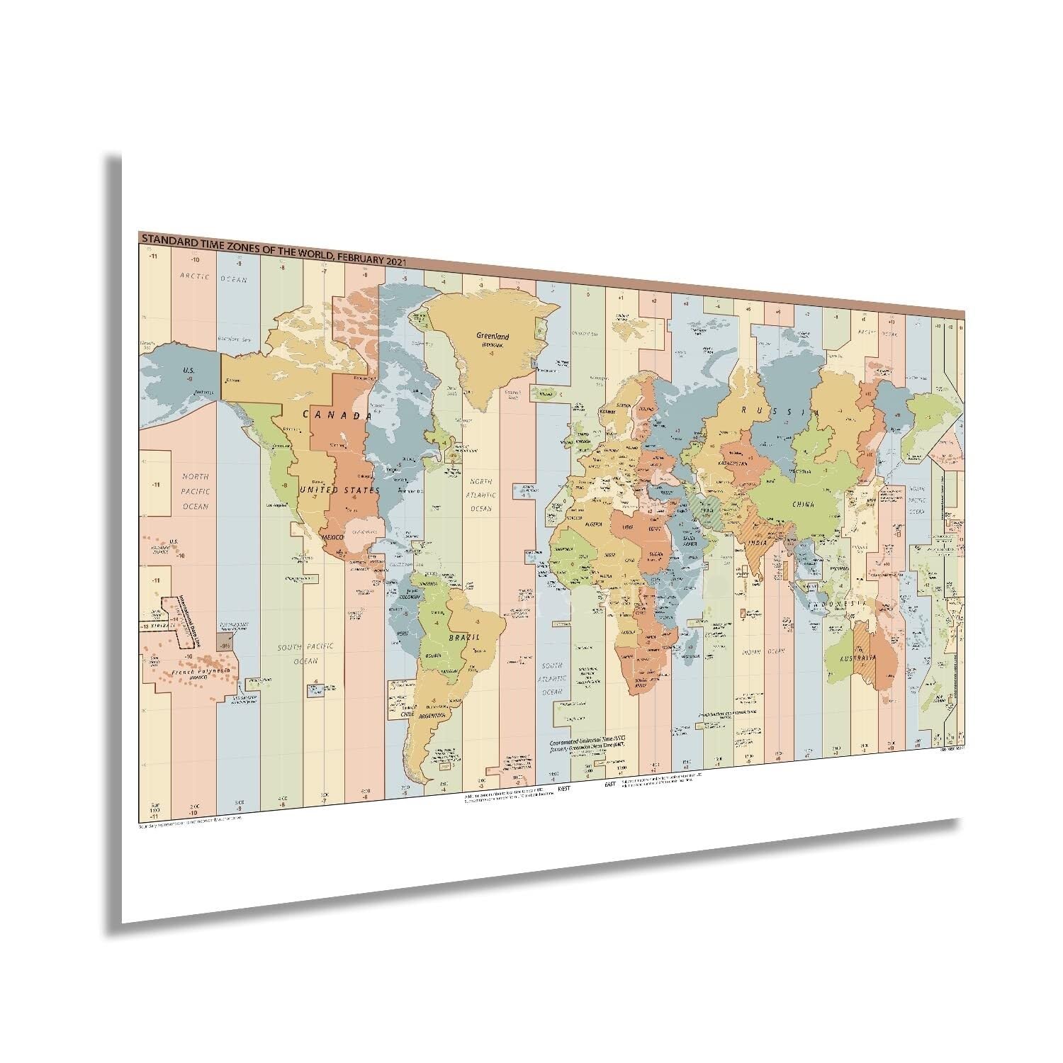 SSOPTMCB World Map Poster with Time Zones GMT UTC International Time Zone Chart Large Wall-Art for Travelers Office Decor Map Lovers(Framed,12x18inch(30x45cm))
