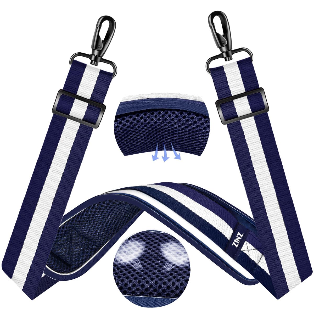 ZINZ 60" Universal Strap with Ultra-thick Fixed Breathable Pad - Adjustable Heavy-duty Shoulder Strap for Laptop, Crossbody Luggage, Gym Bag, Camera