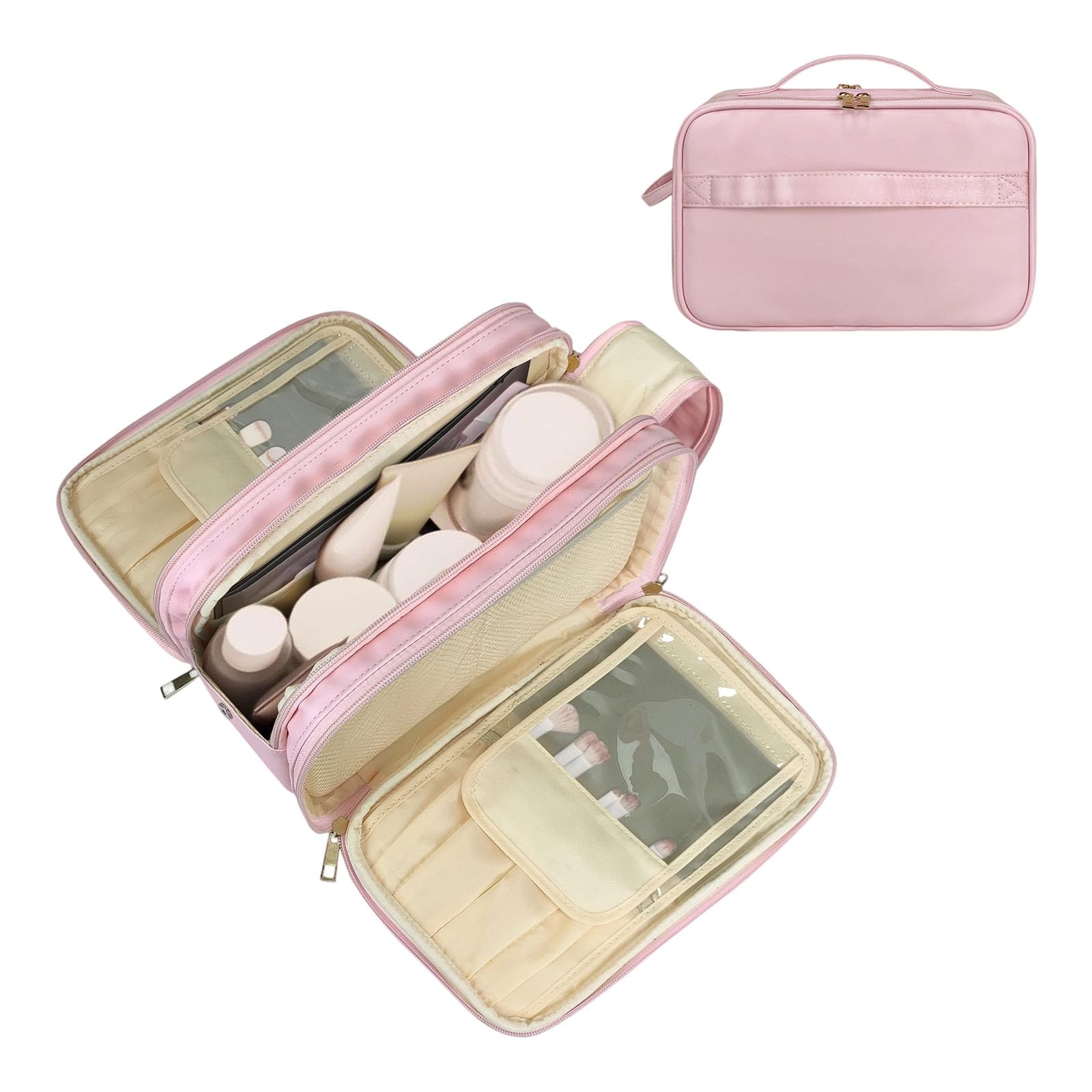 Kalttoy Easy to Cleaning Makeup Organizers Featuring Vertical Brush Holder PU Leather Surfaces Sturdy Large Capacity Travel Case