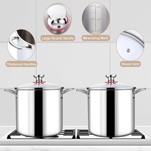 Miniatura 3 de LIANYU Olla de 10 cuartos de galón con tapa, olla de sopa de acero inoxidable 1810 de 10 cuartos de galón, olla de pasta grande de tres capas, olla