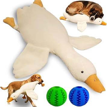 Large Plush White Duck Dog Toy, Upgraded Goose Indestructible Dog Toys, Super Soft Plush Stuffed Animal Toy Duck Plush Toy for Pets Dogs 35in